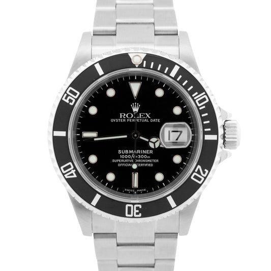 PAPERS Rolex Submariner Date NO-HOLES 16610 T Black Stainless 40mm Watch BOX