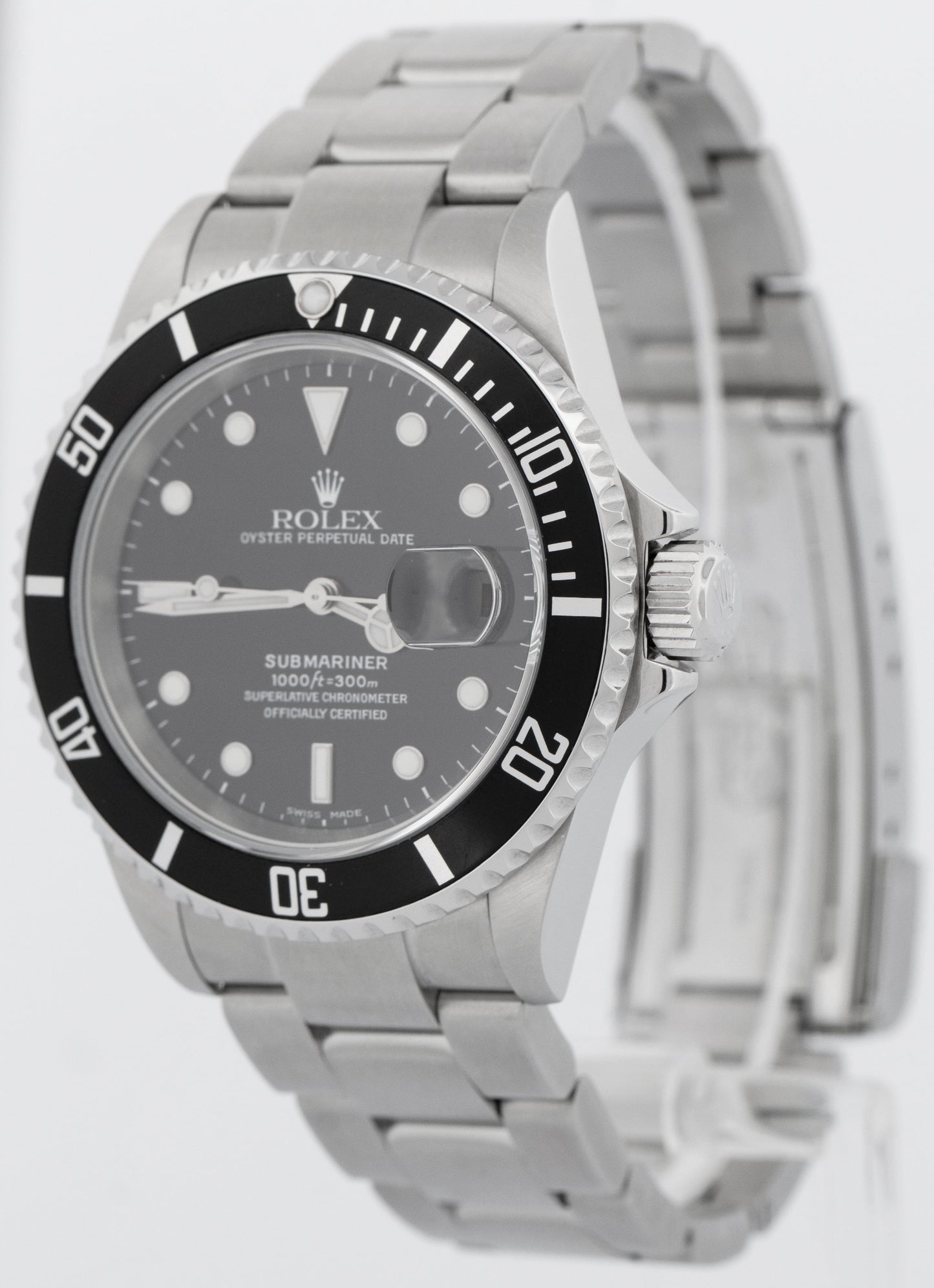 PAPERS Rolex Submariner Date NO-HOLES 16610 T Black Stainless 40mm Watch BOX