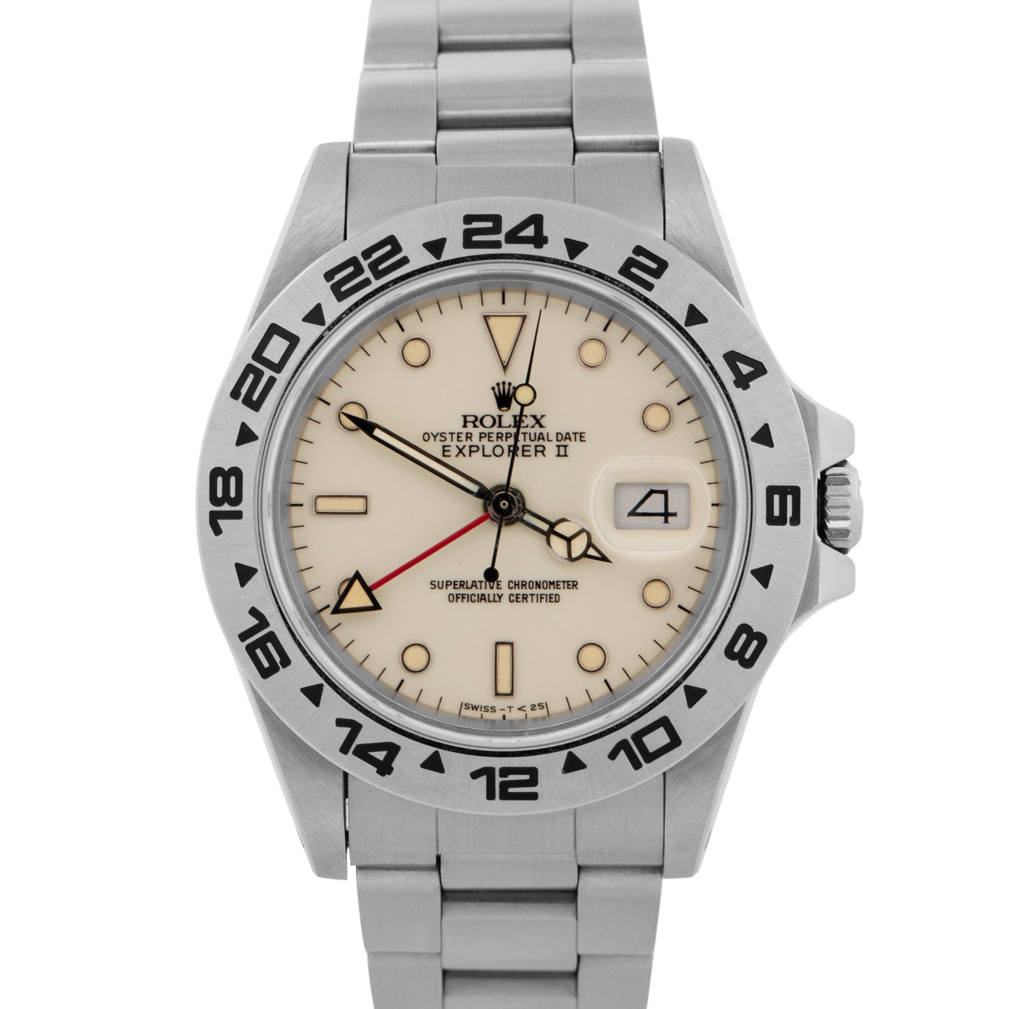 Rolex Explorer II CREAM WHITE PATINA Stainless Steel 40mm 16550 Date GMT Watch