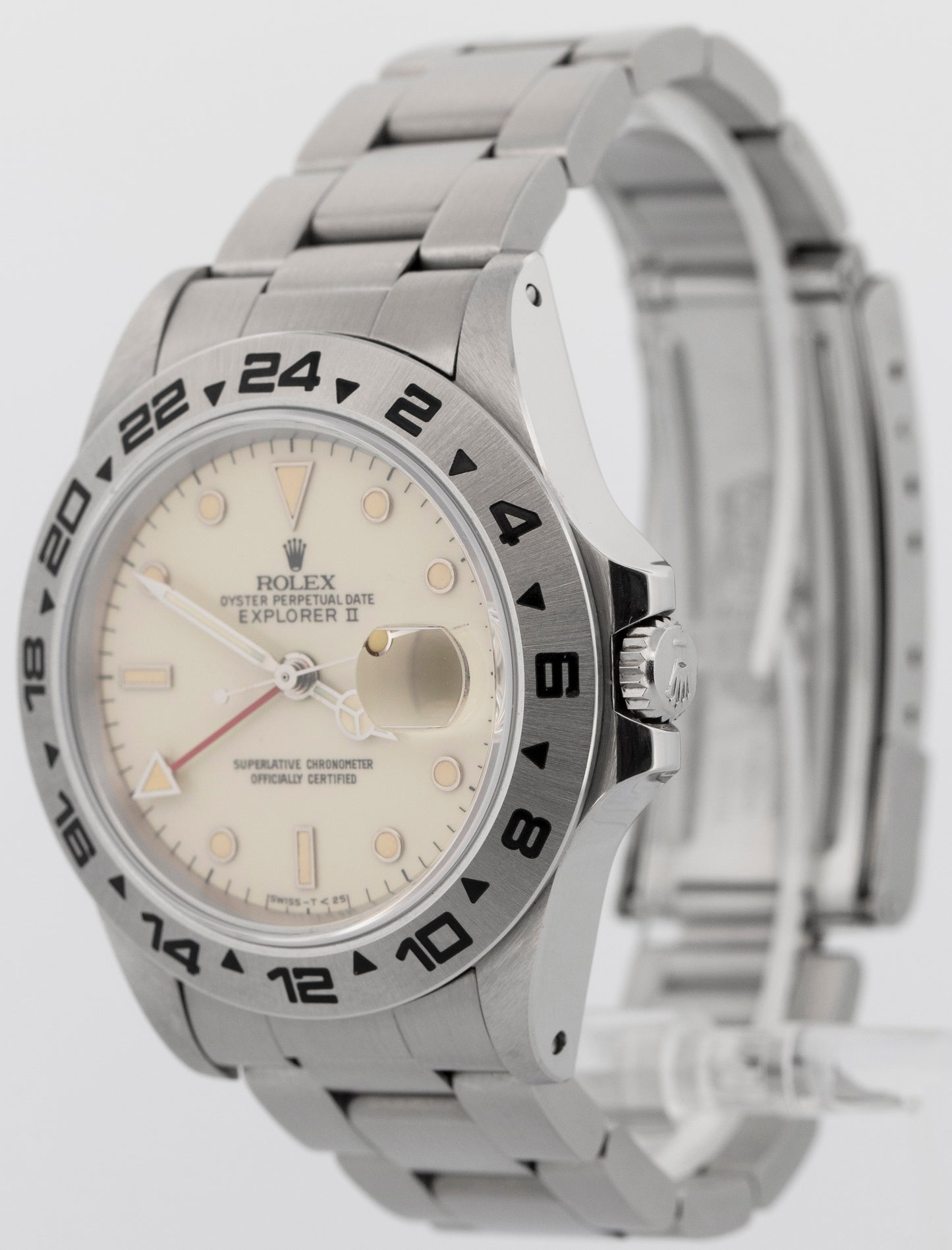 Rolex Explorer II CREAM WHITE PATINA Stainless Steel 40mm 16550 Date GMT Watch