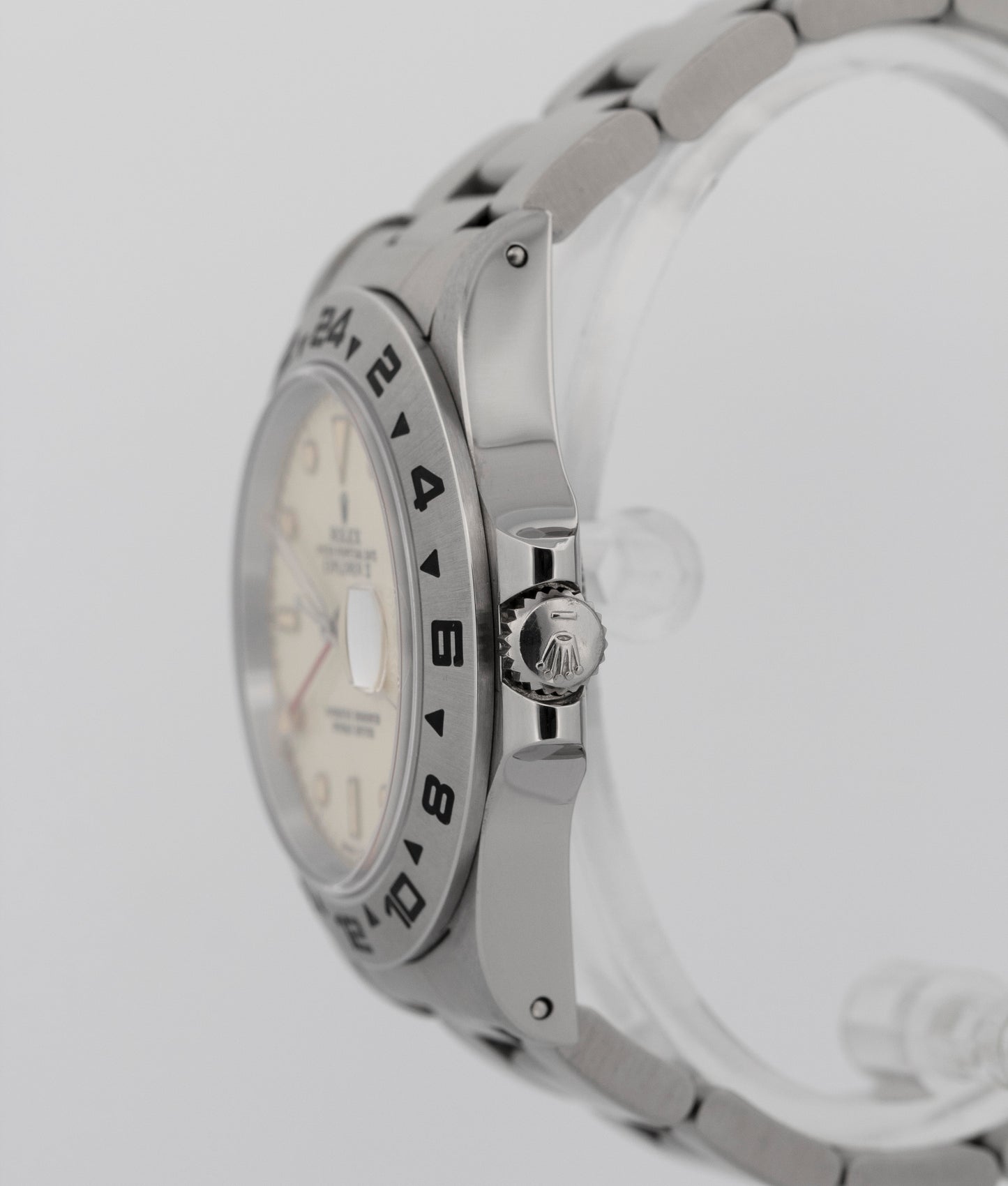 Rolex Explorer II CREAM WHITE PATINA Stainless Steel 40mm 16550 Date GMT Watch