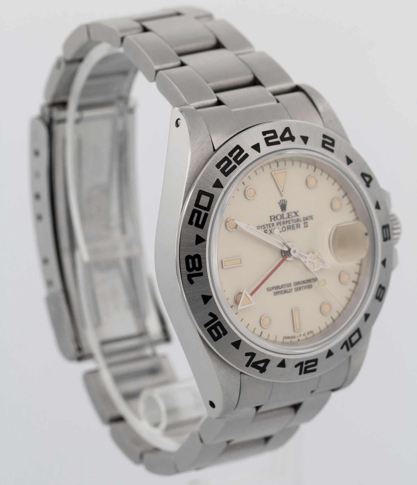 Rolex Explorer II CREAM WHITE PATINA Stainless Steel 40mm 16550 Date GMT Watch