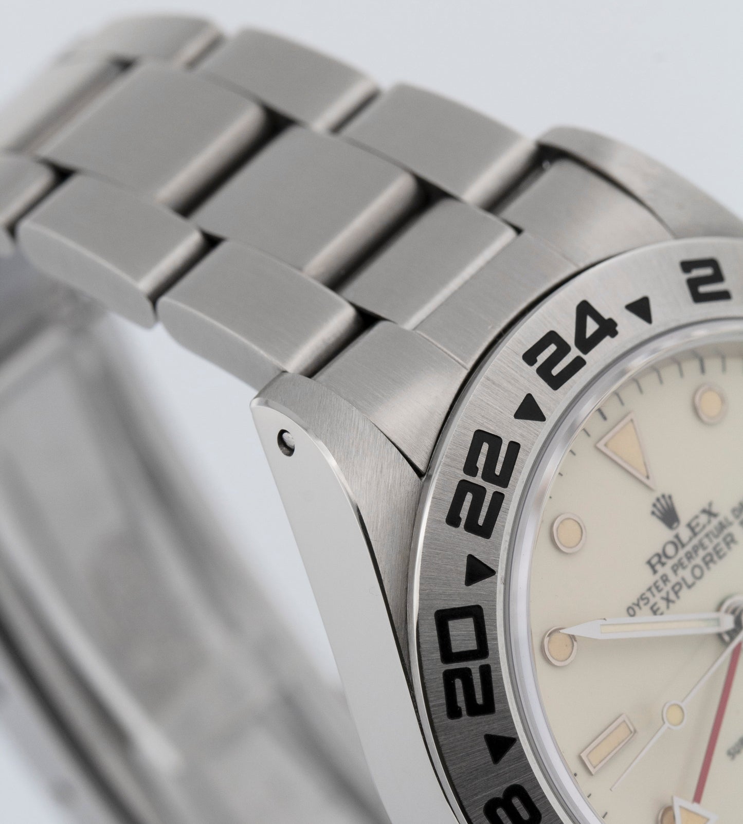 Rolex Explorer II CREAM WHITE PATINA Stainless Steel 40mm 16550 Date GMT Watch