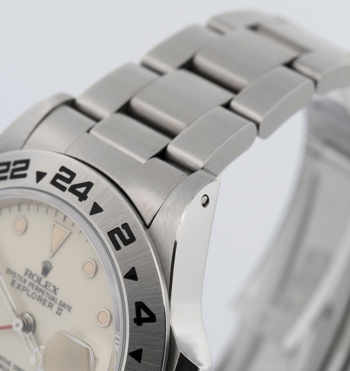 Rolex Explorer II CREAM WHITE PATINA Stainless Steel 40mm 16550 Date GMT Watch
