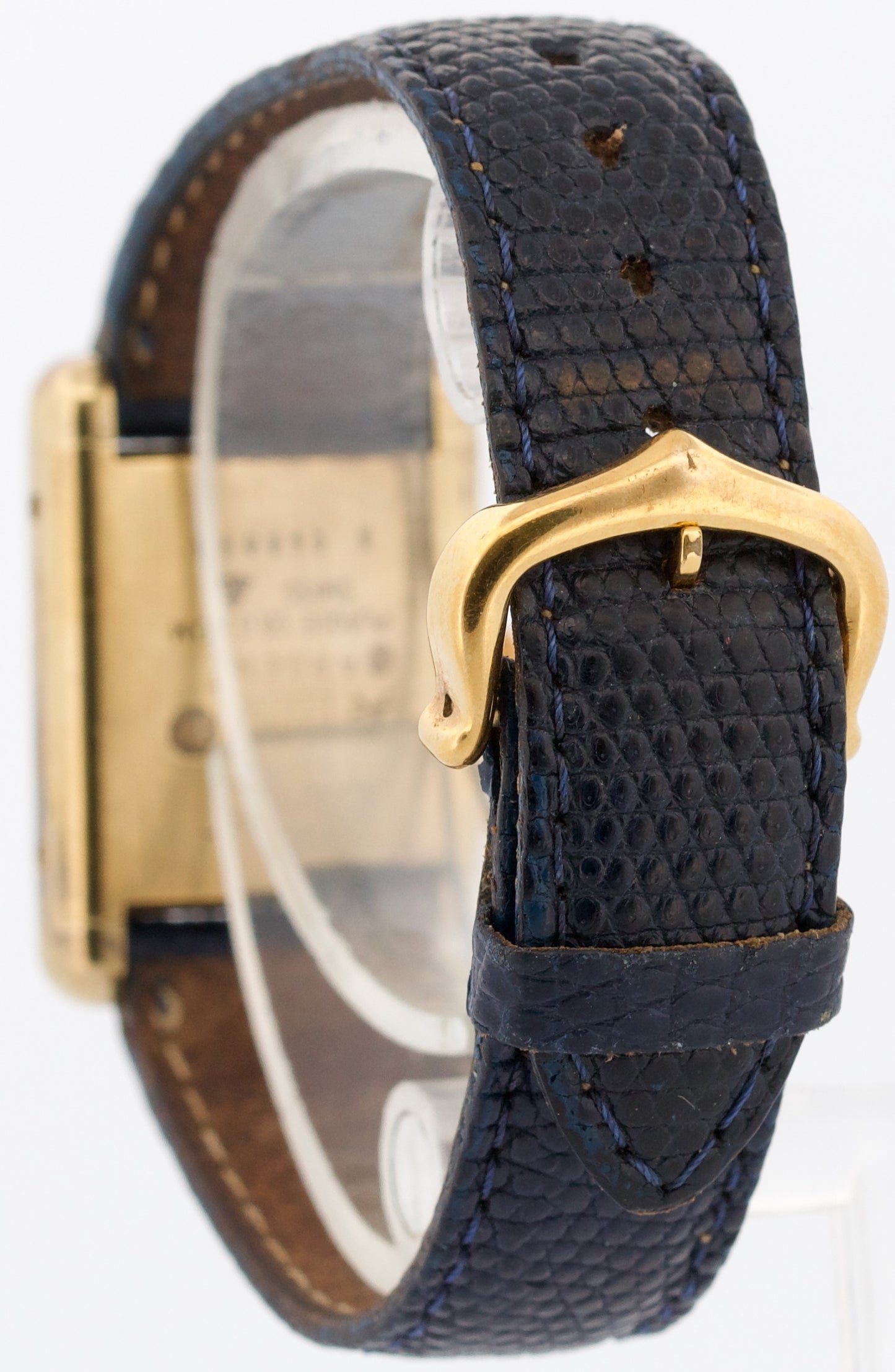 VINTAGE Cartier Tank Argent 925 Sterling Vermeil Gold BLUE MYSTERY DIAL 21mm