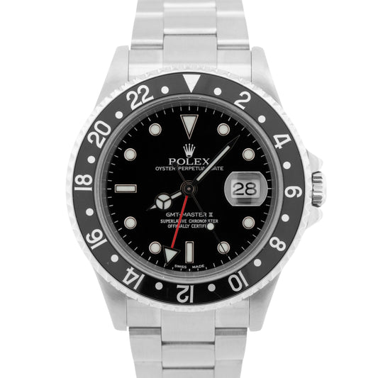 Rolex GMT-Master II 40mm Black NO-HOLES Stainless Steel Oyster Watch 16710