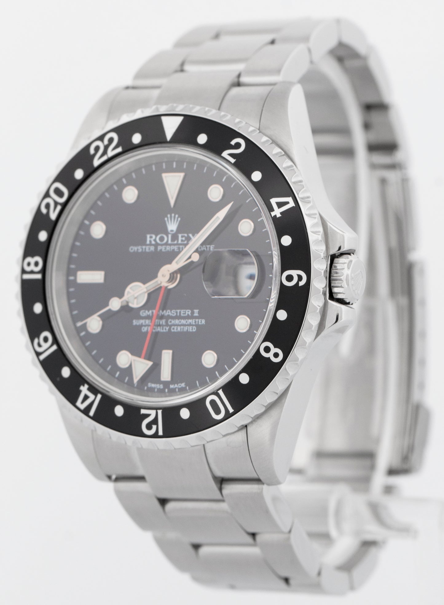 Rolex GMT-Master II 40mm Black NO-HOLES Stainless Steel Oyster Watch 16710