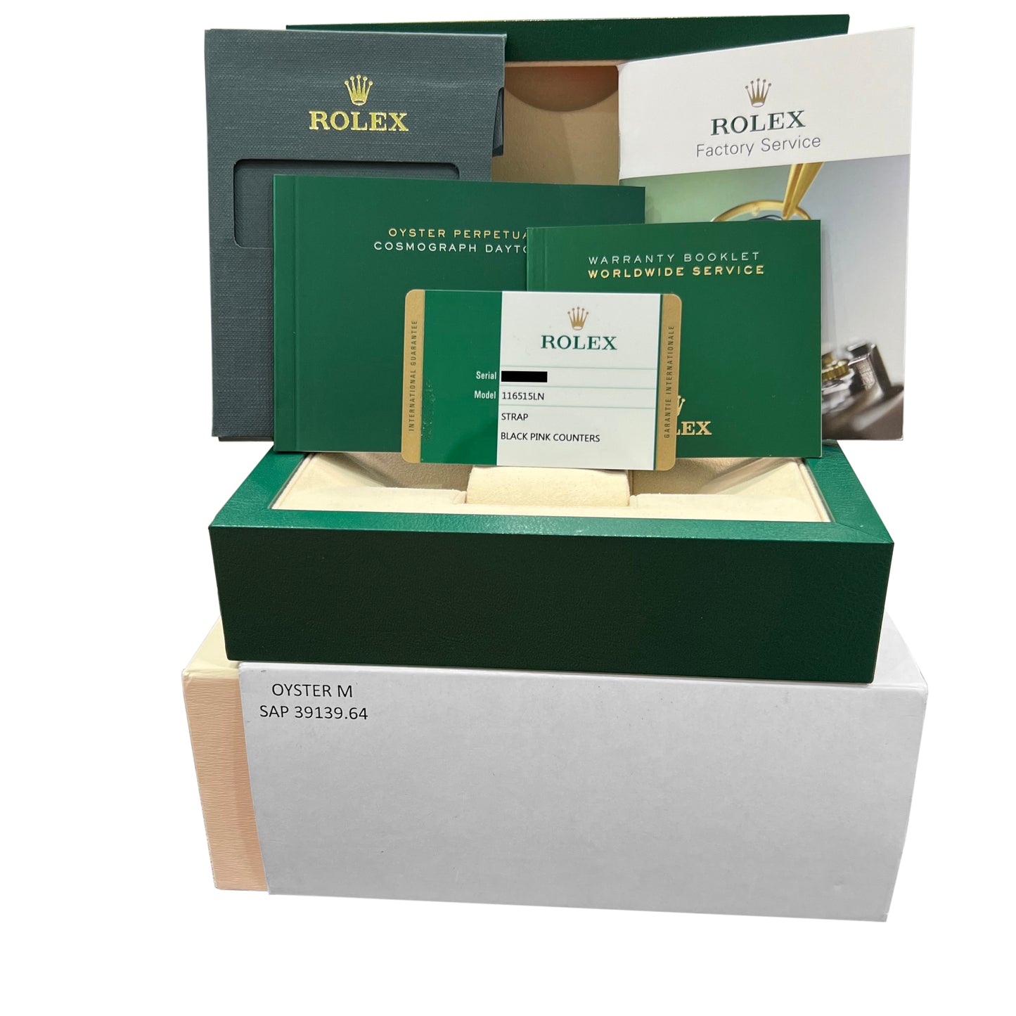 2015 PAPERS Rolex Daytona BLACK 18K Rose Gold Leather Watch 116515 LN BOX