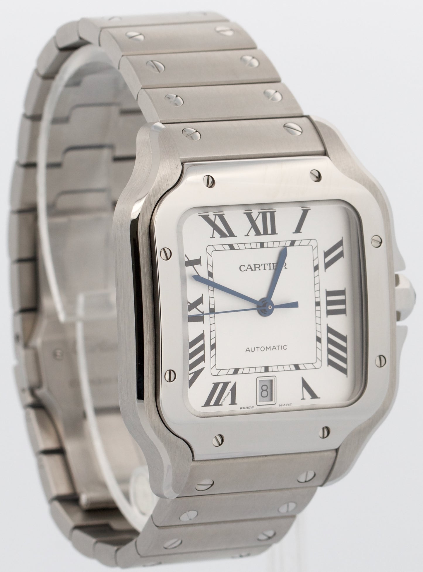 PAPERS Cartier Santos 39.8mm WHITE ROMAN Stainless Steel 4072 WSSA0018 BOX