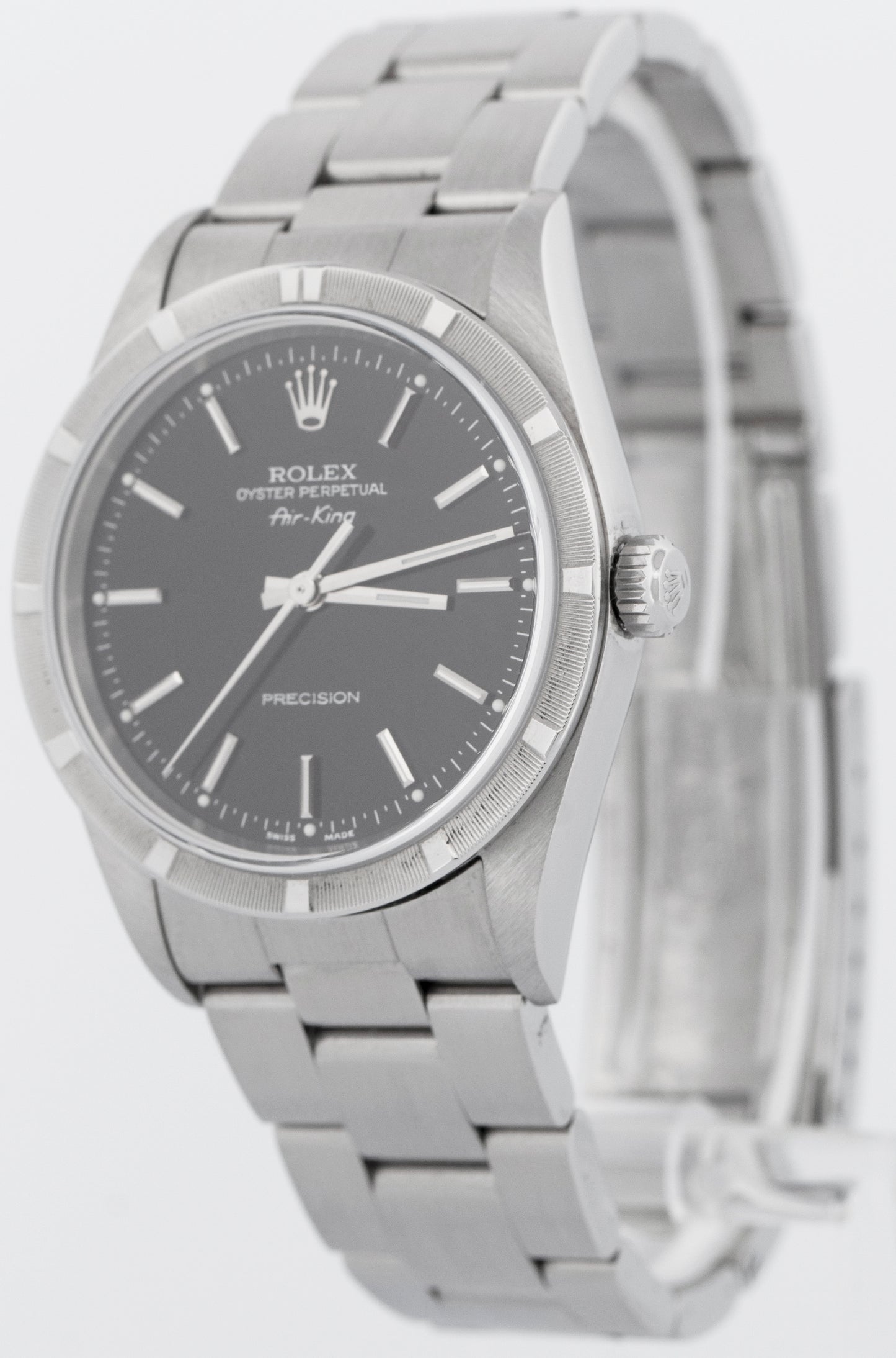 Rolex Oyster Perpetual Air-King Black Stainless Steel NO-HOLES 34mm Watch 14010M