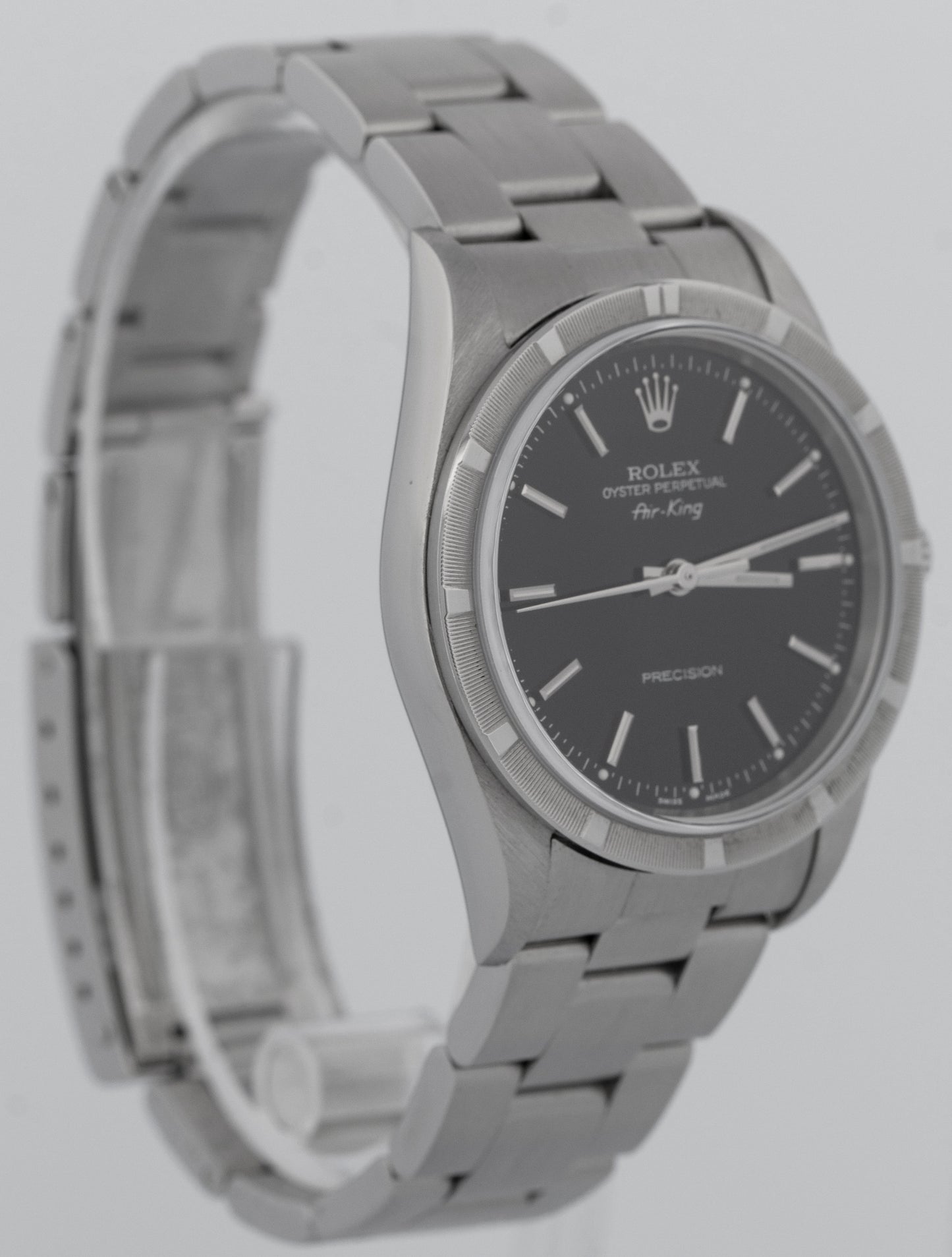 Rolex Oyster Perpetual Air-King Black Stainless Steel NO-HOLES 34mm Watch 14010M