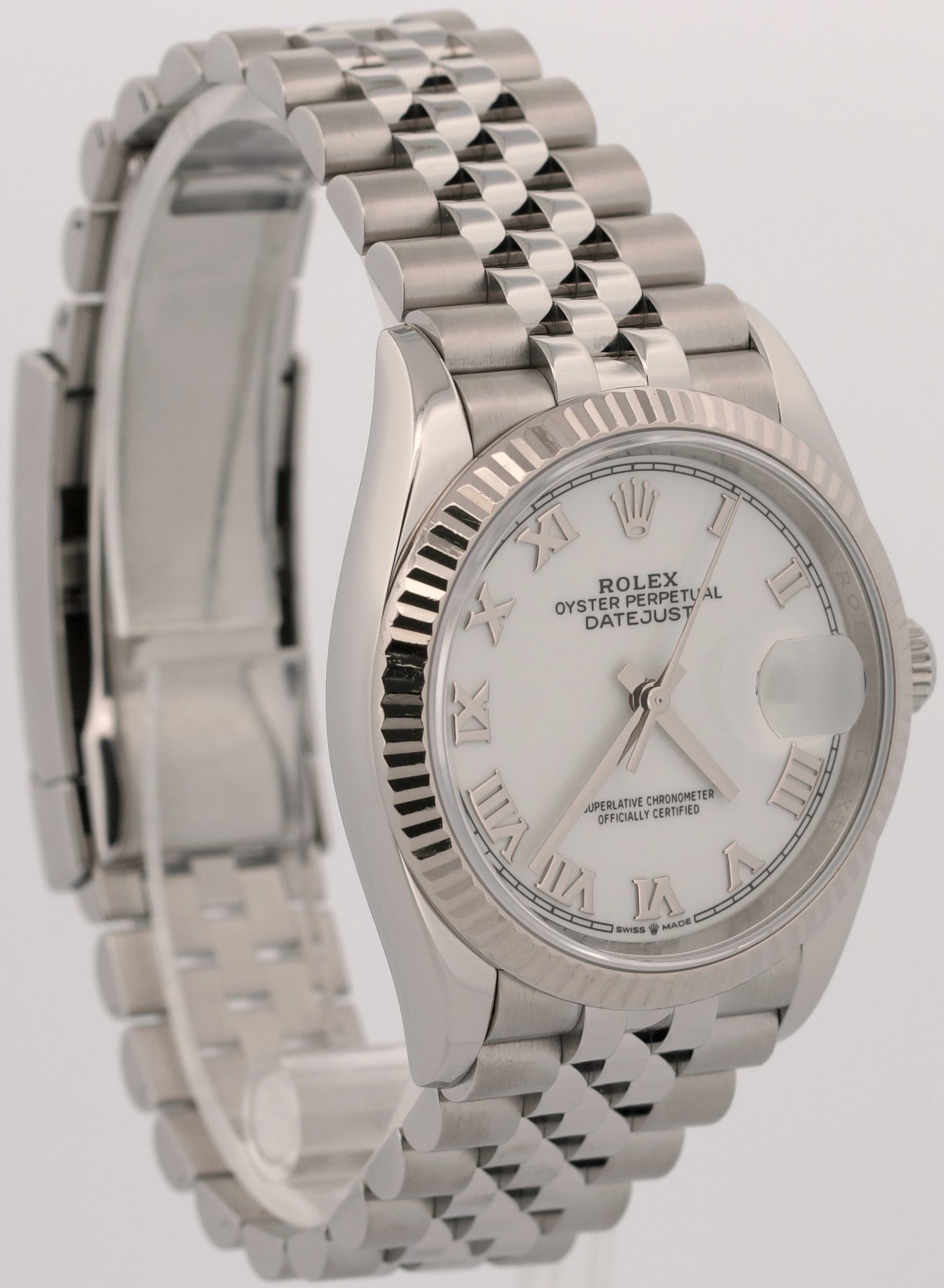 2023 PAPERS Rolex DateJust WHITE ROMAN 36mm Steel 18K Gold JUBILEE 126234 BOX