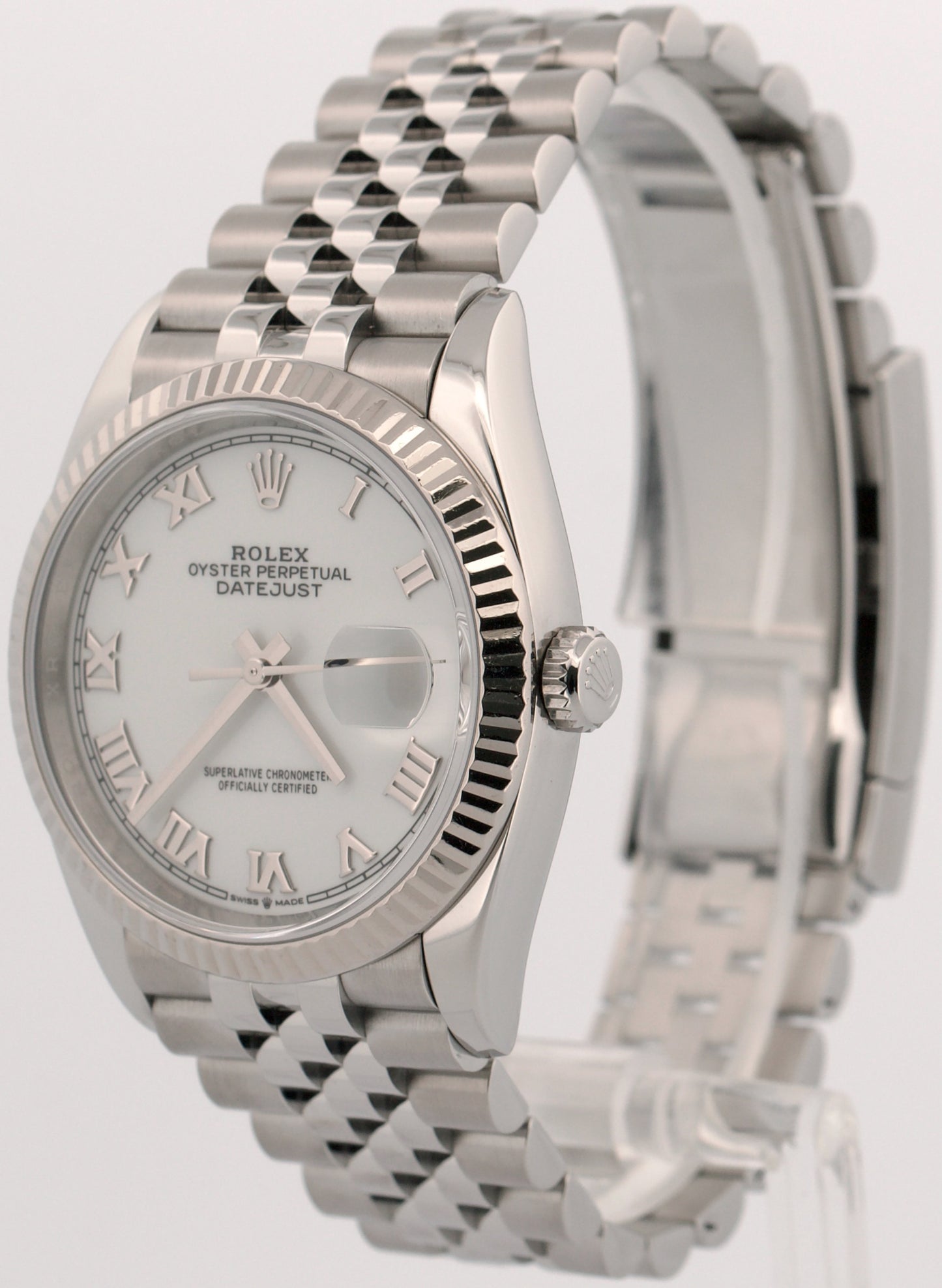 2023 PAPERS Rolex DateJust WHITE ROMAN 36mm Steel 18K Gold JUBILEE 126234 BOX