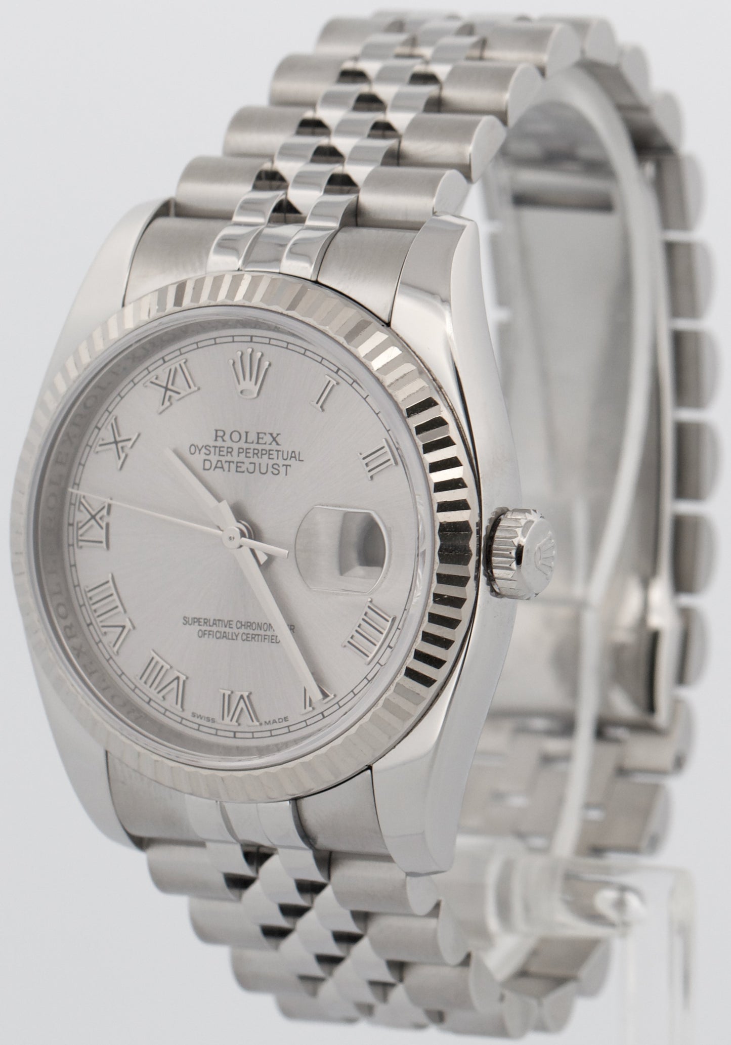 PAPERS Rolex DateJust 36mm SILVER ROMAN 18K Gold Steel JUBILEE 18K 116234 BOX