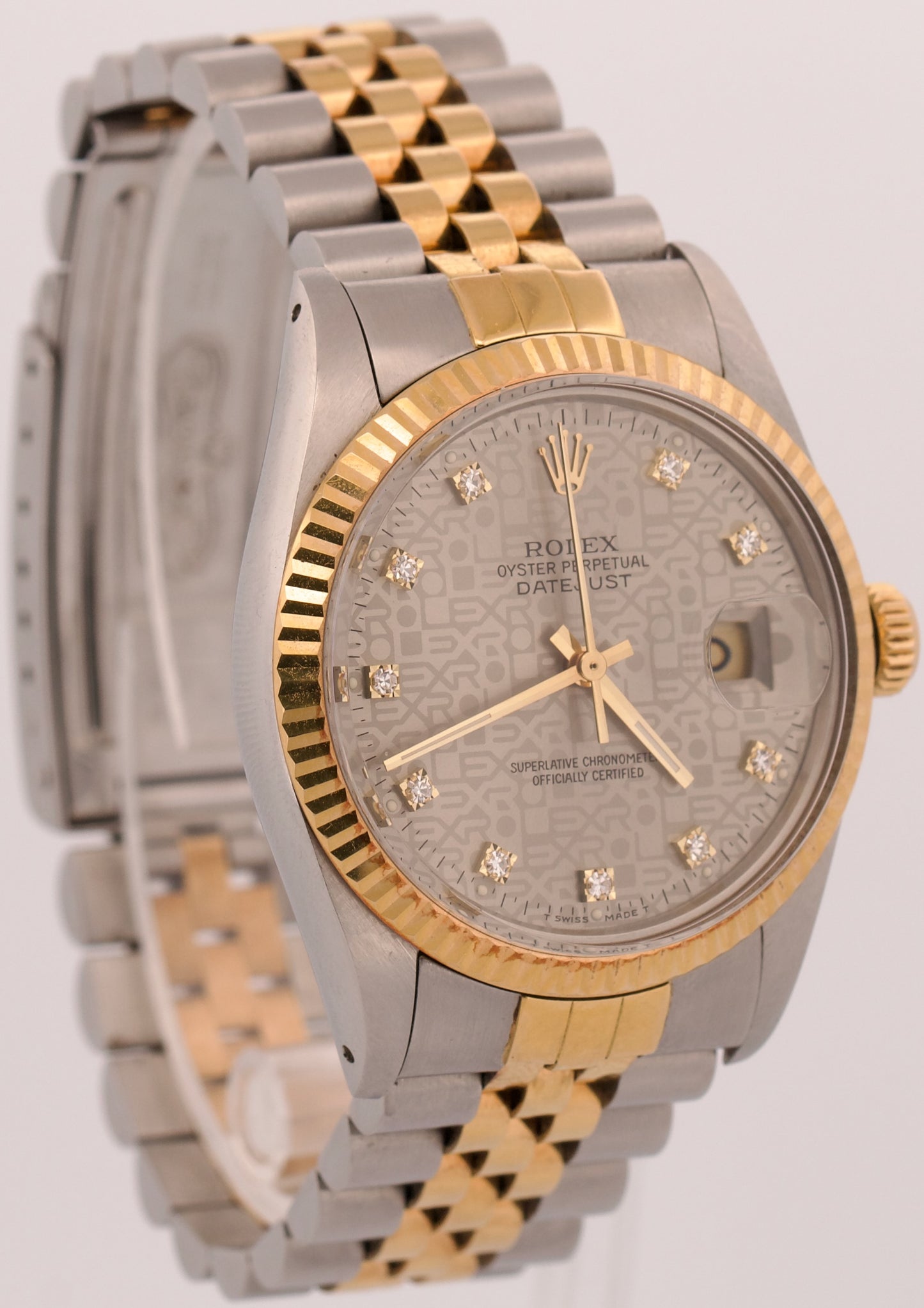 UNPOLISHED Rolex DateJust 36mm RHODIUM DIAMOND COMPUTER 18K Steel JUBILEE 16013