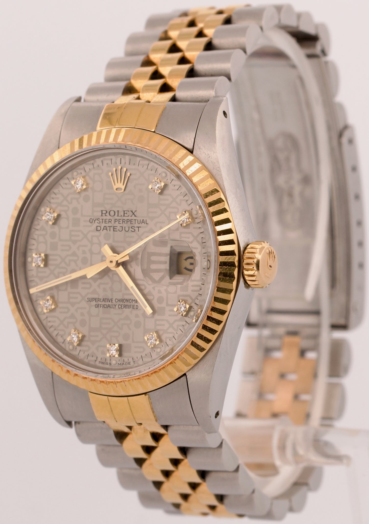 UNPOLISHED Rolex DateJust 36mm RHODIUM DIAMOND COMPUTER 18K Steel JUBILEE 16013