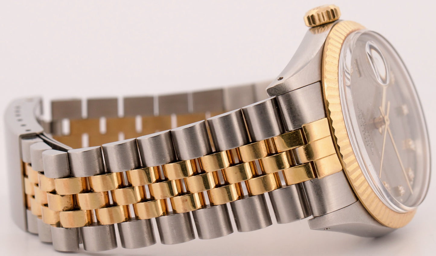 UNPOLISHED Rolex DateJust 36mm RHODIUM DIAMOND COMPUTER 18K Steel JUBILEE 16013