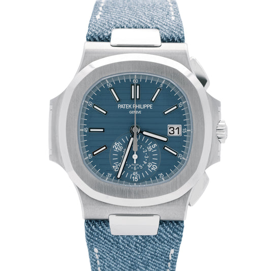 BRAND NEW 2025 Patek Philippe Nautilus 40.5mm Grey Blue Denim 5980/60G-001 B+P