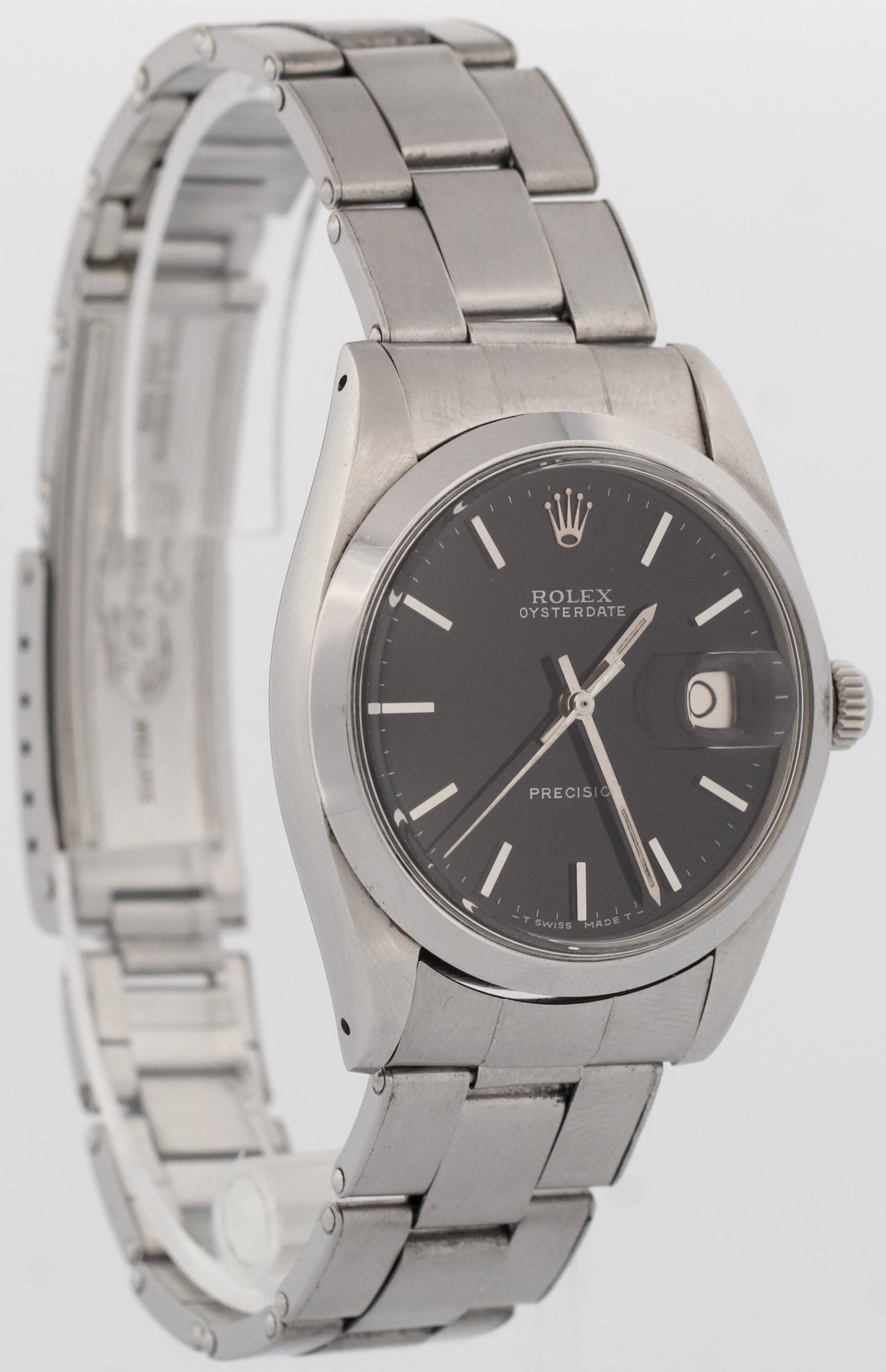 VINTAGE Rolex Oysterdate Precision BLACK Stainless Steel Oyster 34mm Watch 6694