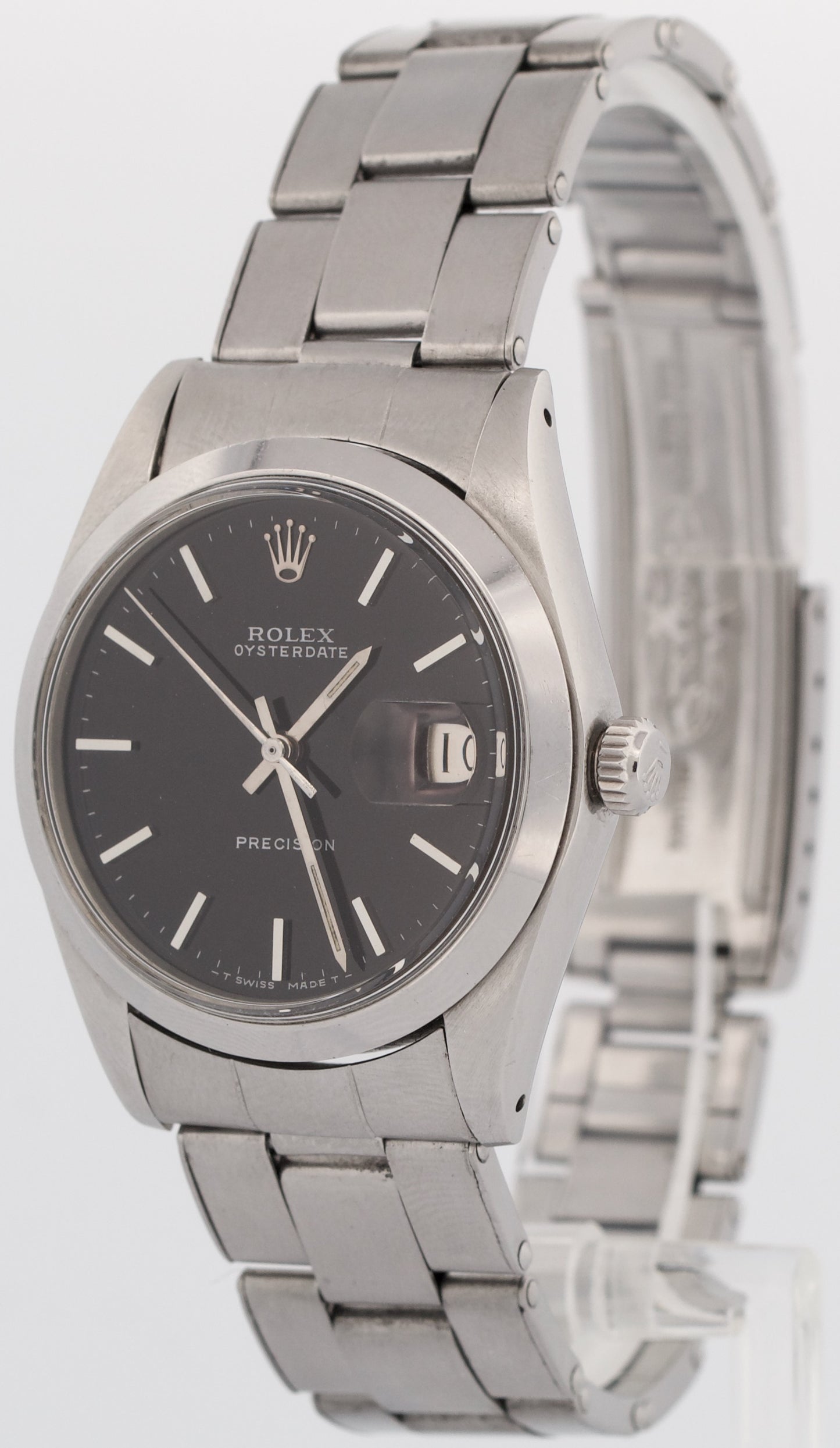 VINTAGE Rolex Oysterdate Precision BLACK Stainless Steel Oyster 34mm Watch 6694