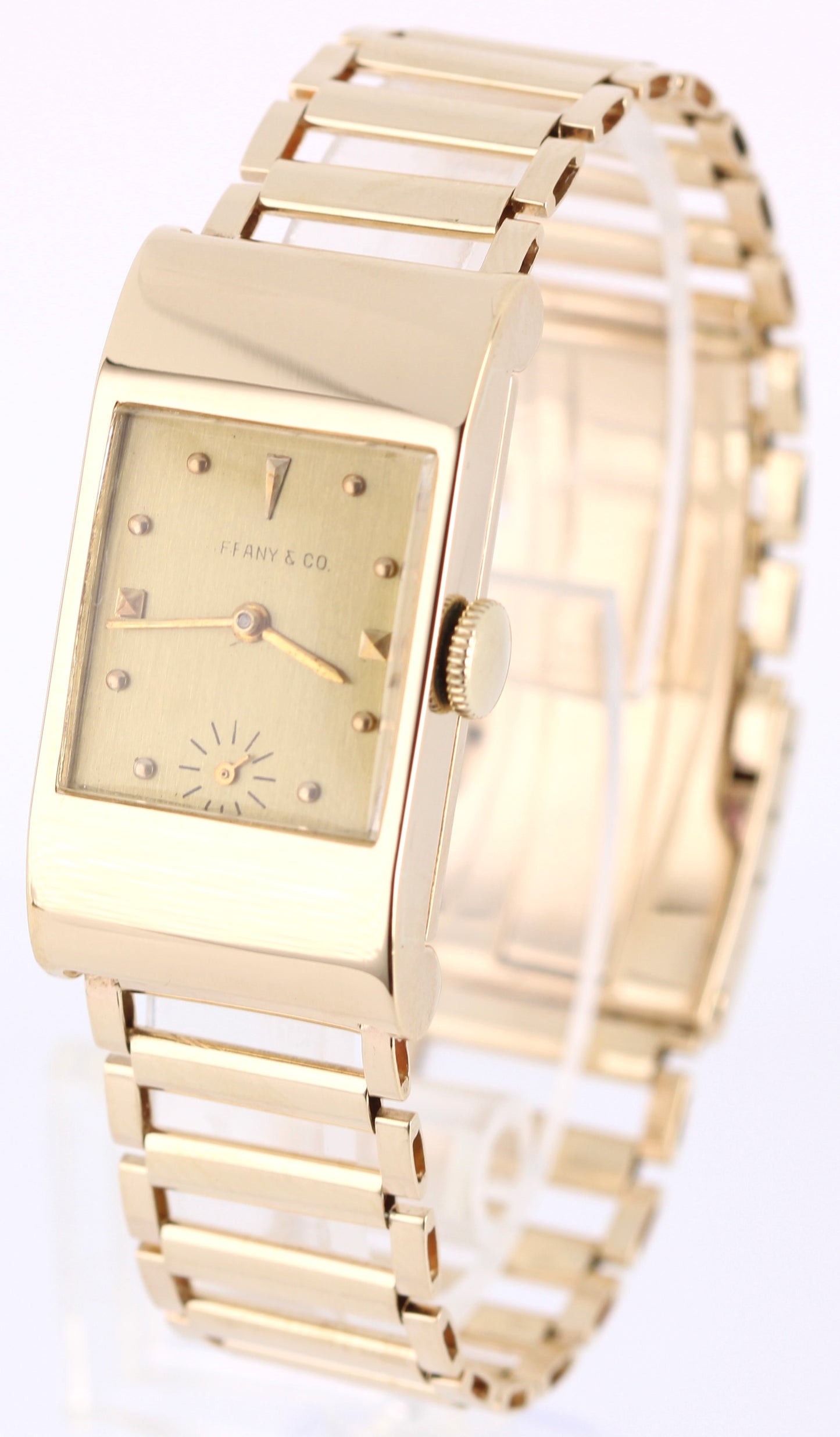 VINTAGE Tiffany & Co 14k Yellow Gold 49.3gr Champagne 20mm Cylinder Link Watch