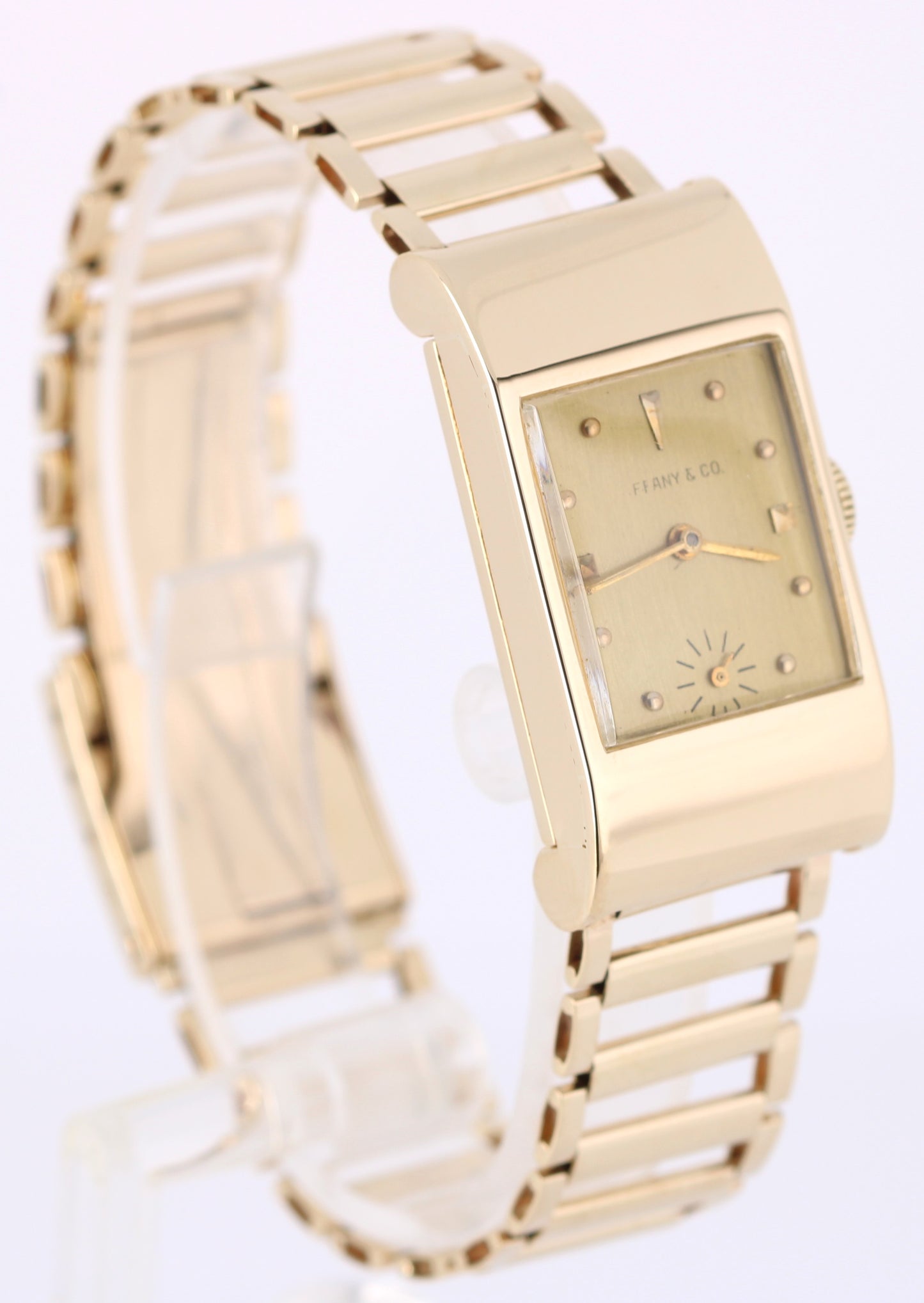 VINTAGE Tiffany & Co 14k Yellow Gold 49.3gr Champagne 20mm Cylinder Link Watch