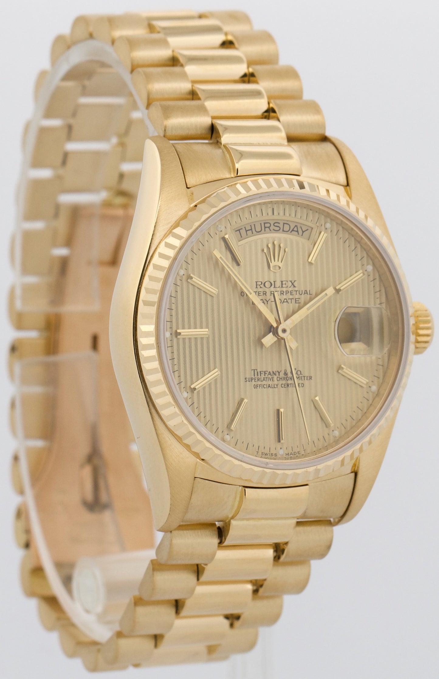 Rolex Day-Date President TIFFANY CHAMPAGNE TAPESTRY 36mm 18K Yellow Gold 18038