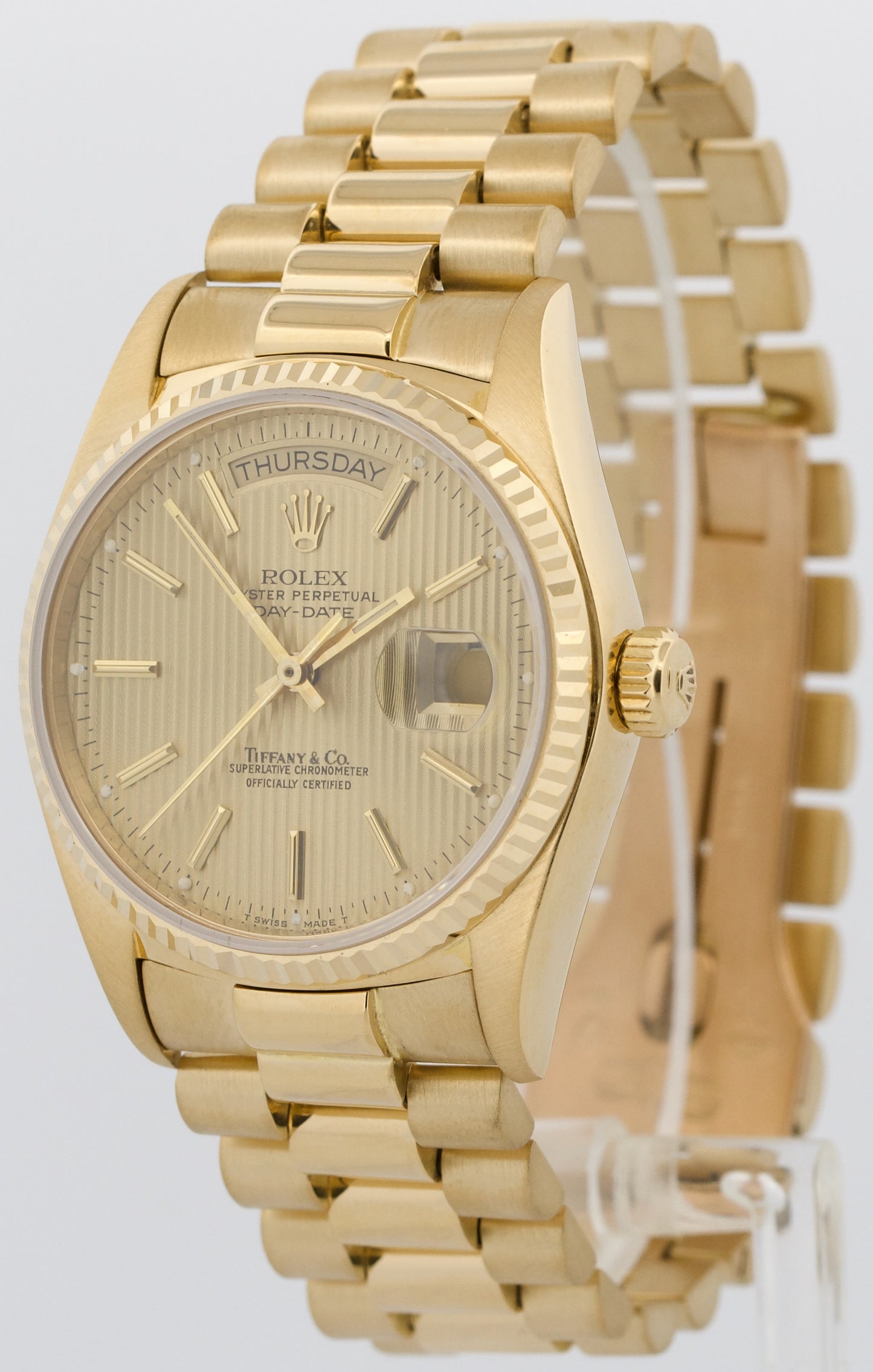 Rolex Day-Date President TIFFANY CHAMPAGNE TAPESTRY 36mm 18K Yellow Gold 18038