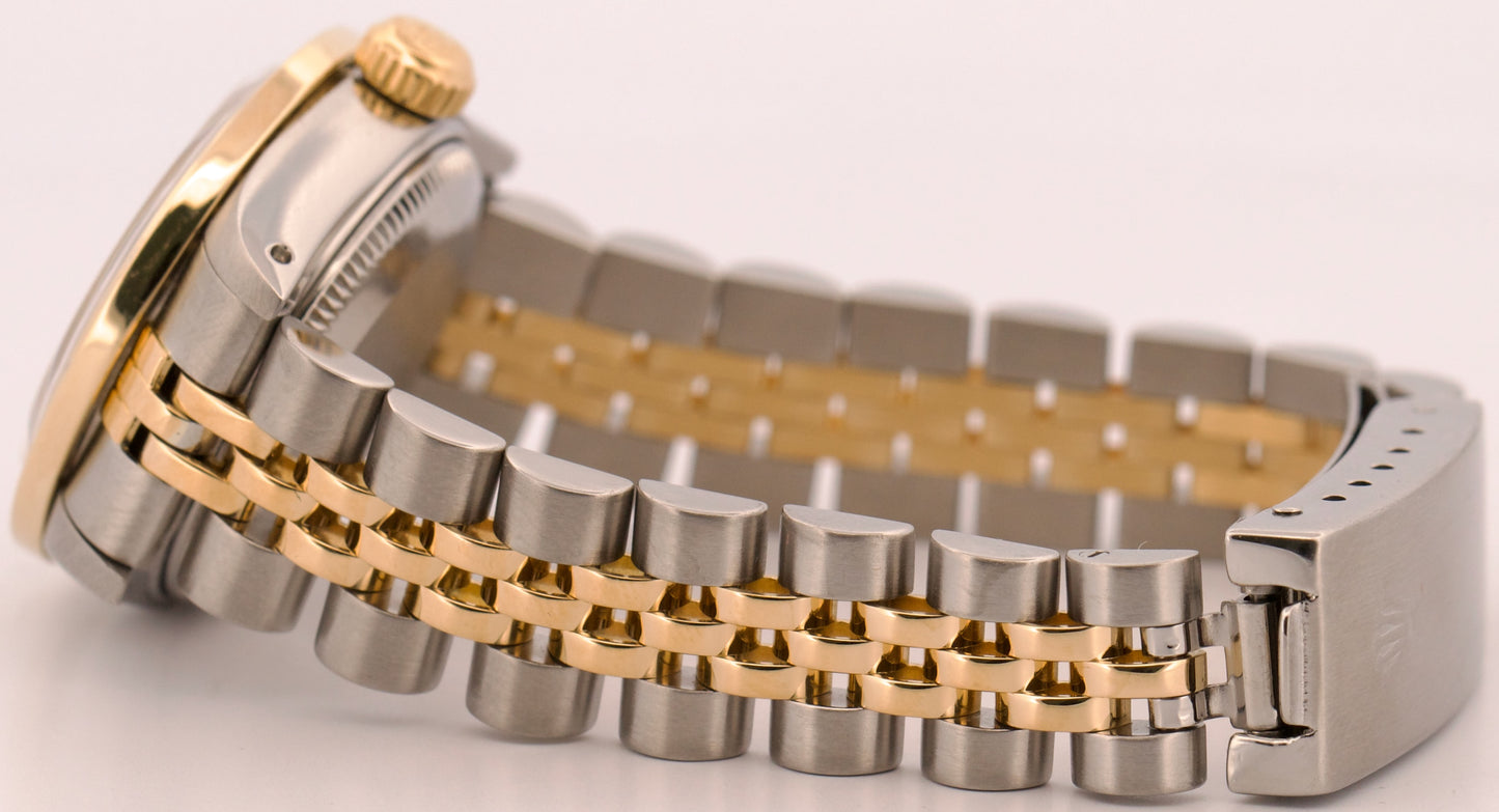Ladies Rolex DateJust 26mm MOP DIAMOND BEZEL 18K Gold Steel JUBILEE 69173 BOX