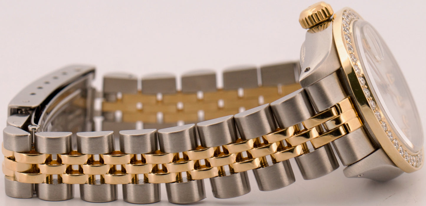 Ladies Rolex DateJust 26mm MOP DIAMOND BEZEL 18K Gold Steel JUBILEE 69173 BOX
