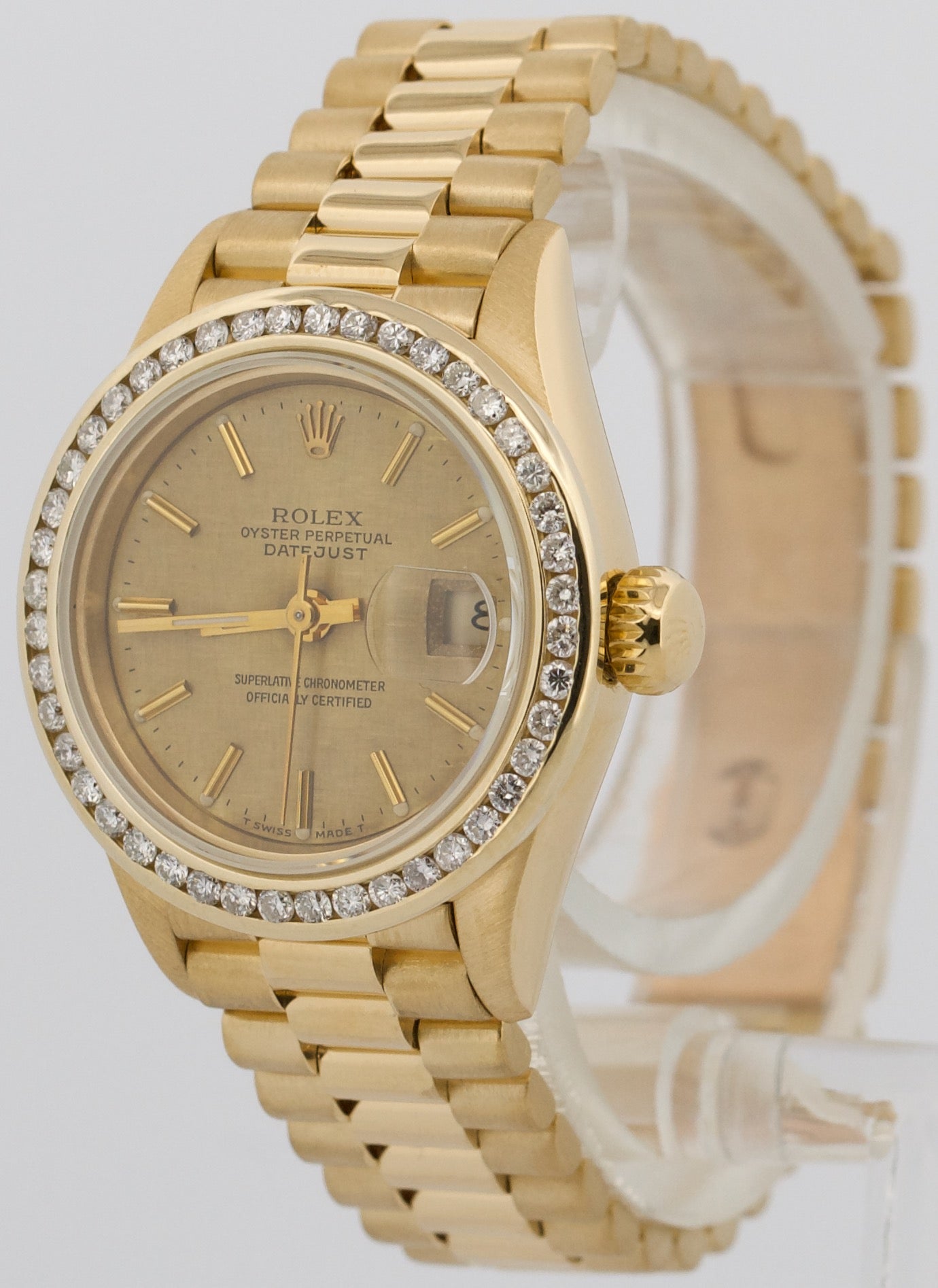 Rolex DateJust President CHAMPAGNE LINEN 18K Yellow Gold DIAMOND 26mm 69178