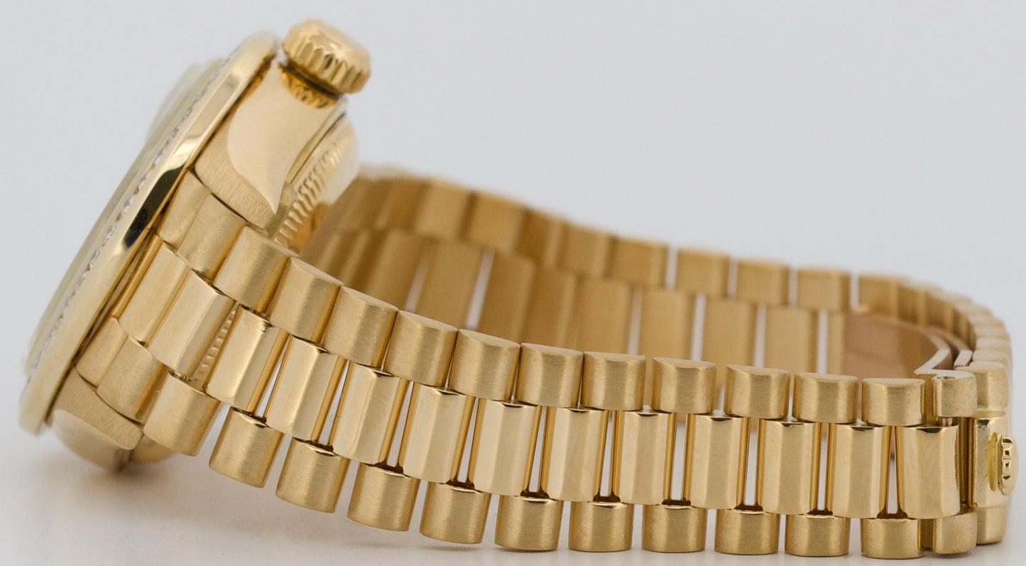 Rolex DateJust President CHAMPAGNE LINEN 18K Yellow Gold DIAMOND 26mm 69178