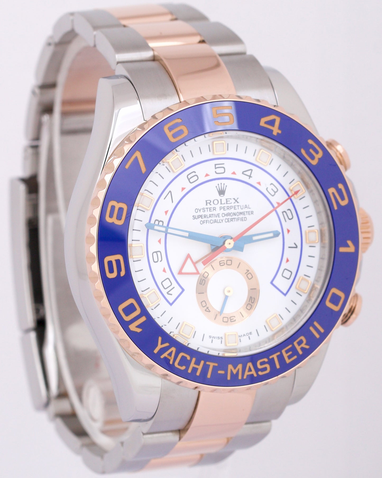 Rolex Yacht-Master II White Two-Tone BLUE HANDS 18K Rose Gold Steel 44mm 116681