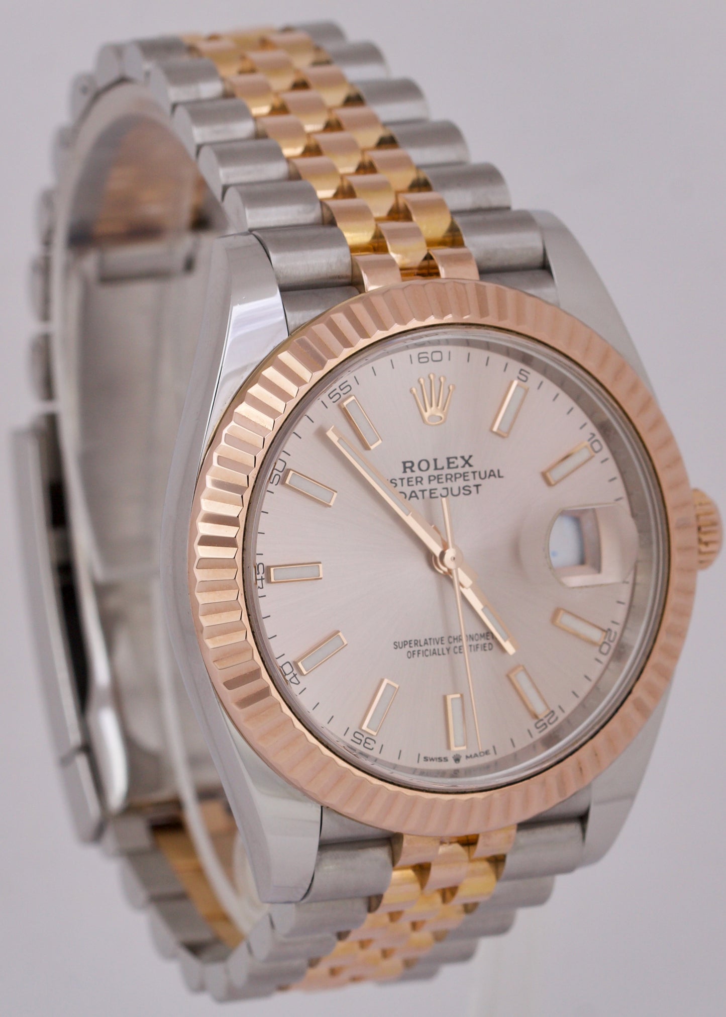 Rolex DateJust 41mm Pink SUNDUST Two-Tone 18K Rose Gold Steel JUBILEE 126331