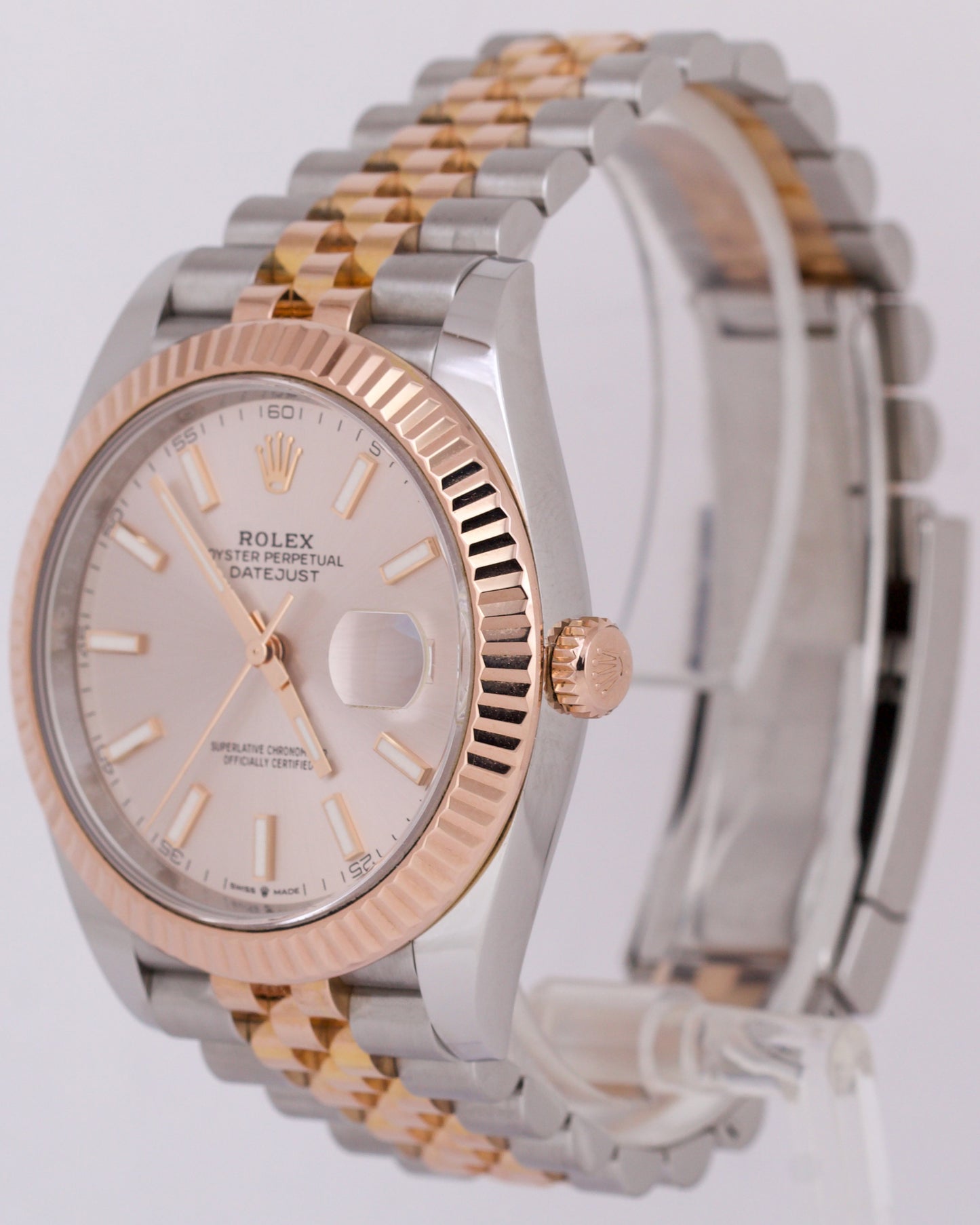 Rolex DateJust 41mm Pink SUNDUST Two-Tone 18K Rose Gold Steel JUBILEE 126331