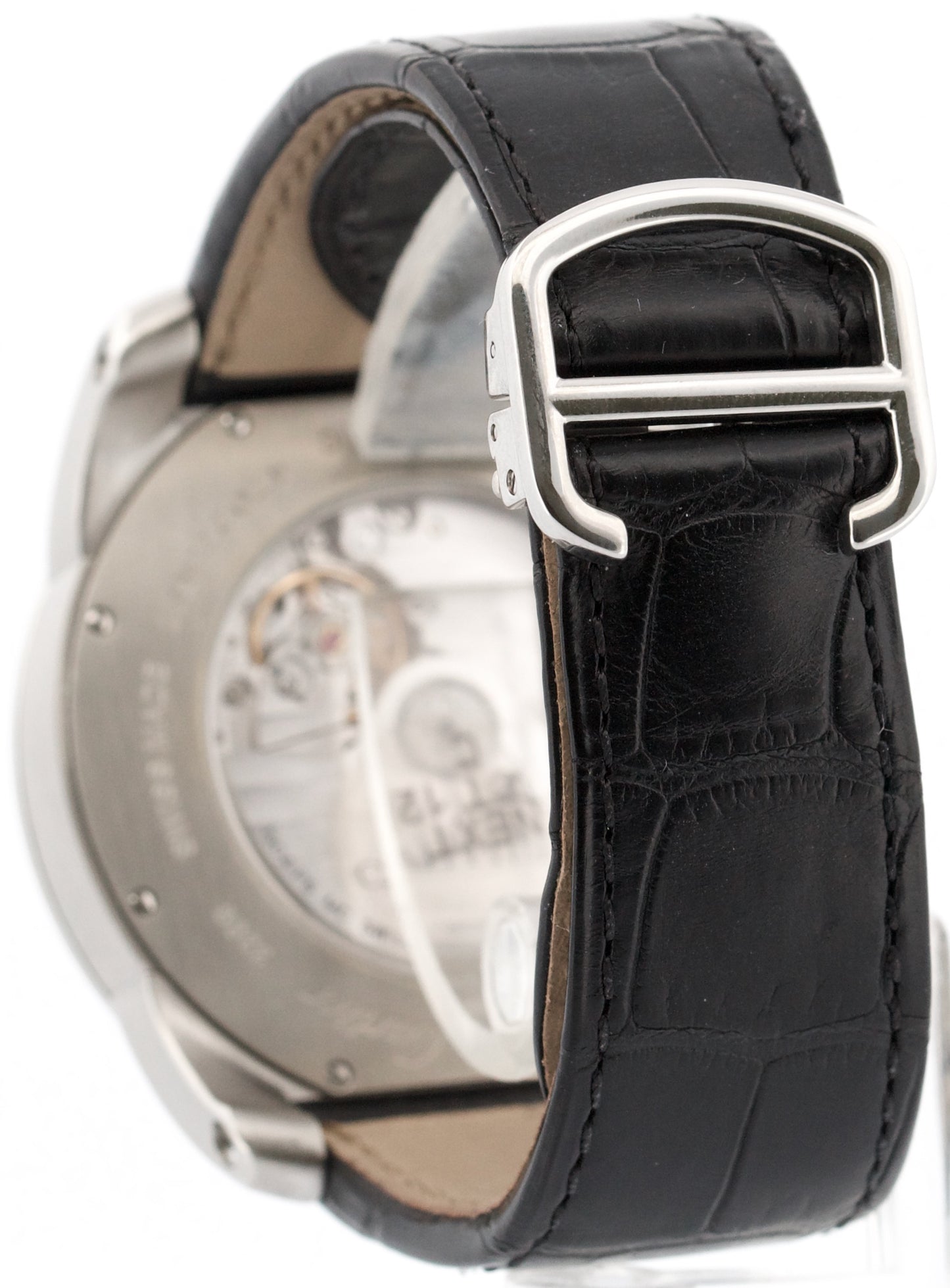 Men's Cartier Calibre SILVER ROMAN 42mm Steel Leather Date Watch 3389 / W7100037