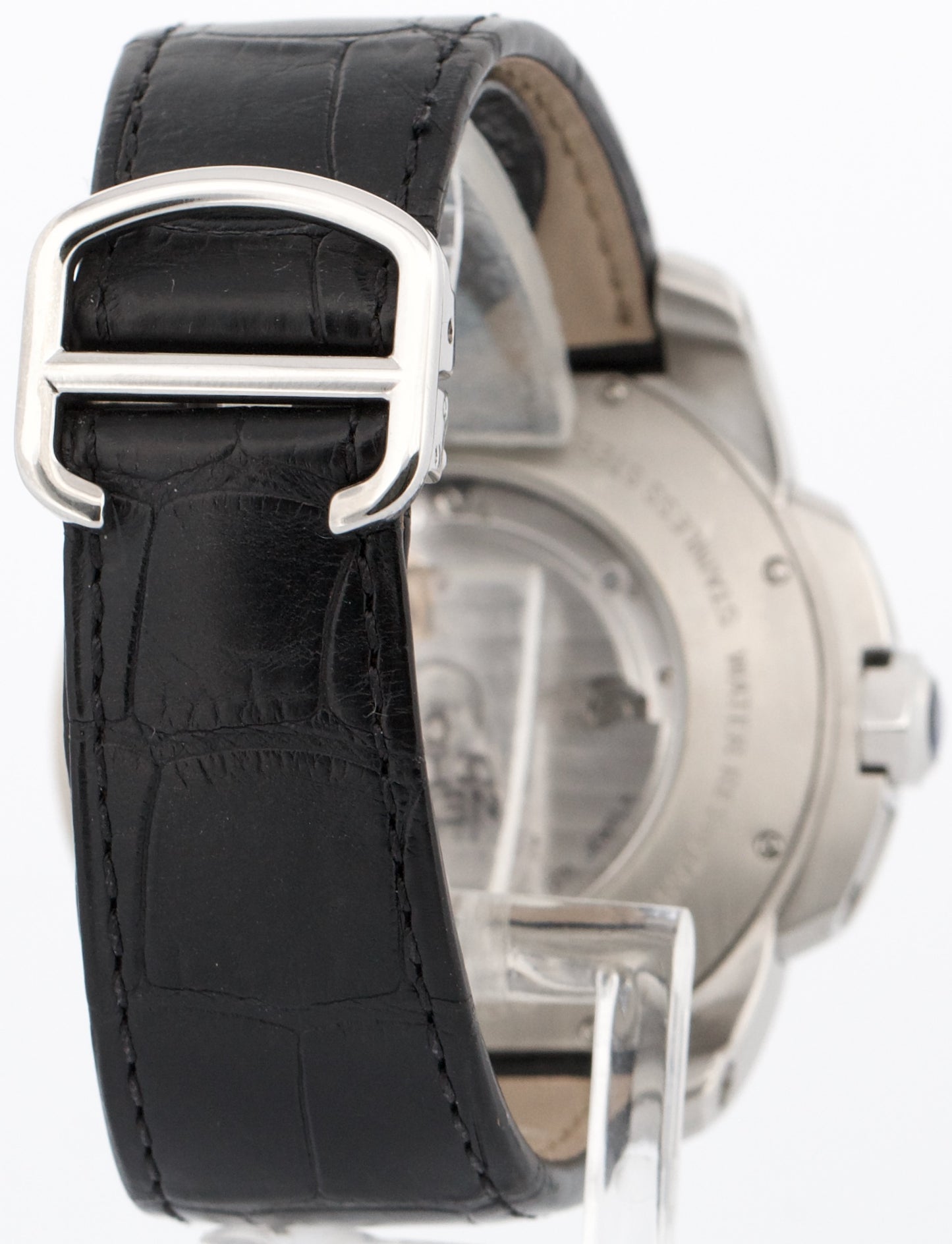 Men's Cartier Calibre SILVER ROMAN 42mm Steel Leather Date Watch 3389 / W7100037