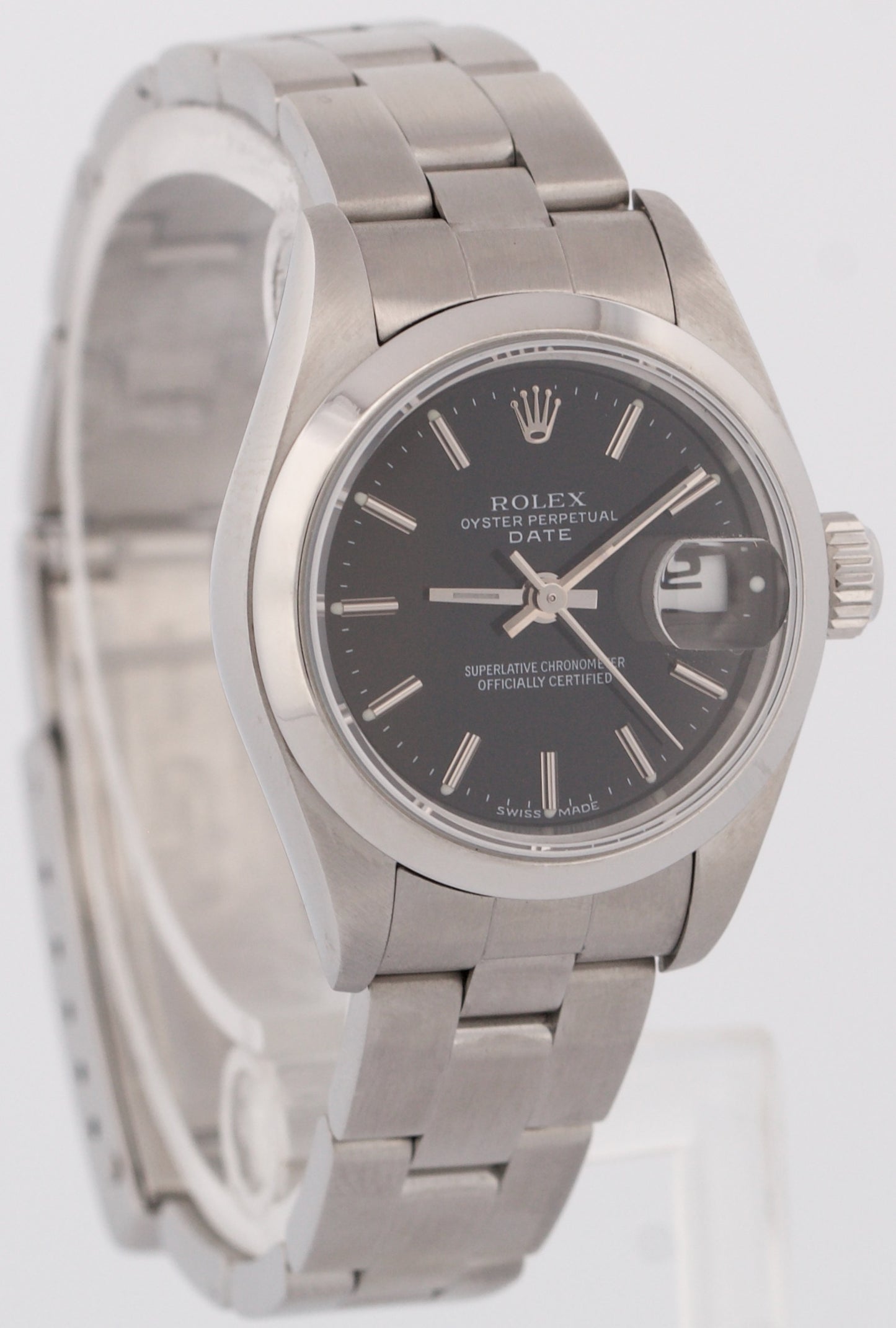 MINT PAPERS Ladies Rolex Oyster Perpetual Date 26mm BLACK Stainless 79160 BOX