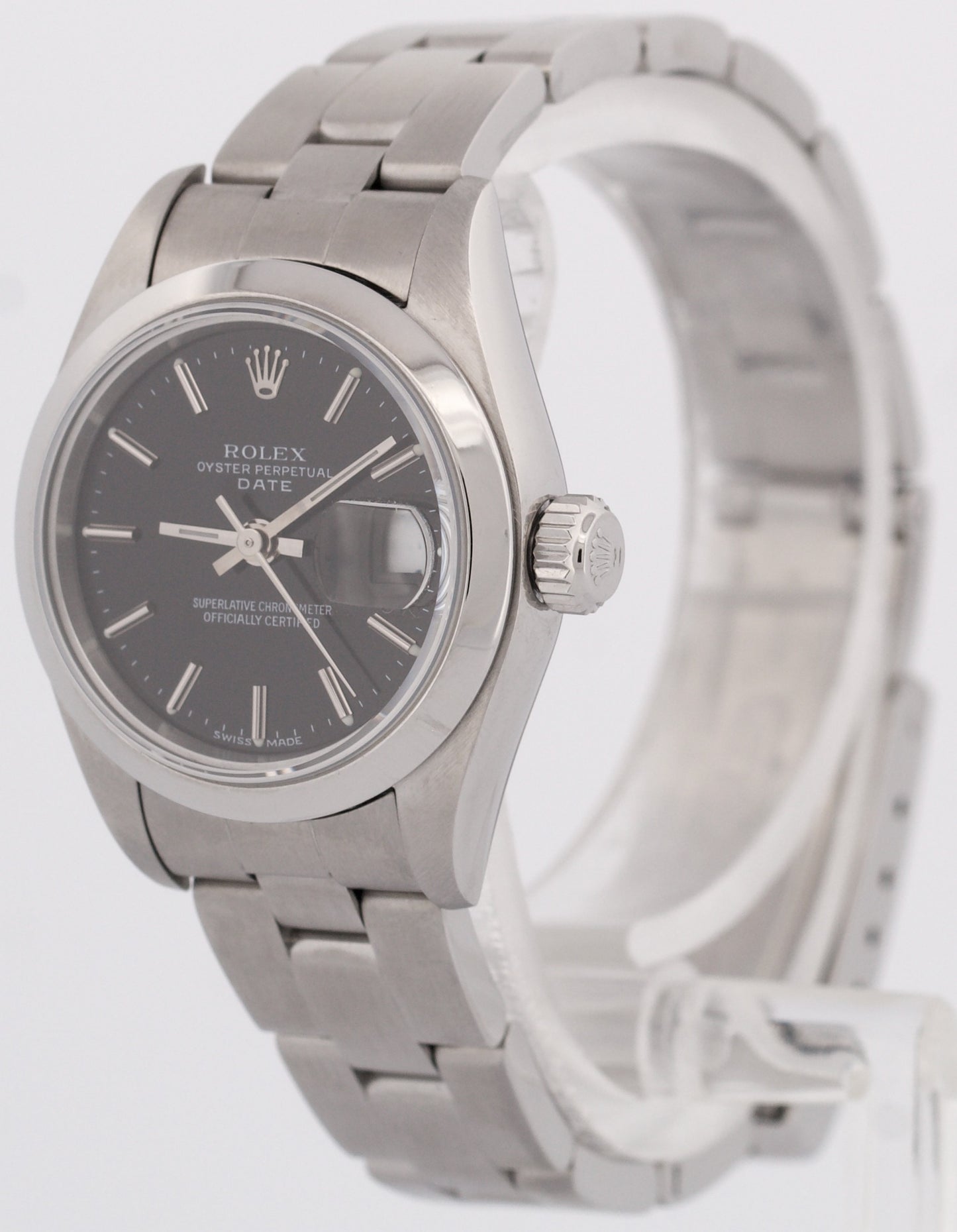 MINT PAPERS Ladies Rolex Oyster Perpetual Date 26mm BLACK Stainless 79160 BOX