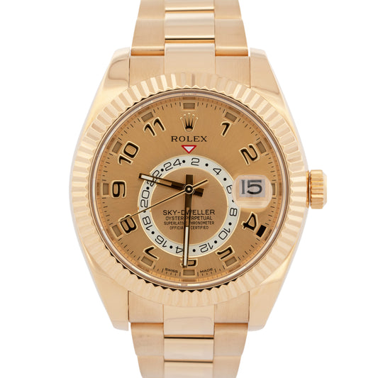 Rolex Sky-Dweller CHAMPAGNE Arabic 18K Yellow Gold Fluted 42mm 326938 Watch