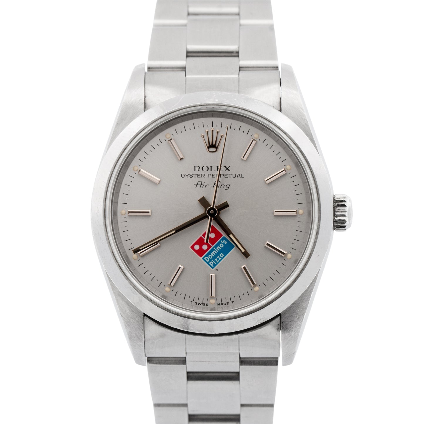 UNPOLISHED Rolex Oyster Perpetual Air-King Silver Steel DOMINOS 34mm 14000 BOX
