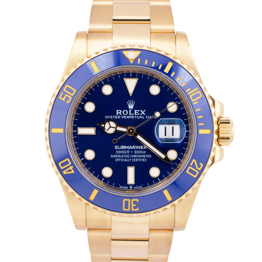 MINT PAPERS Rolex Submariner Date 41 18K Yellow Gold Blue Watch 126618 LB BOX