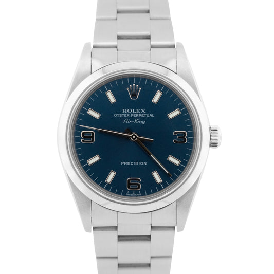 MINT UNPOL. Rolex Air-King Precision BLUE Stainless Steel 34mm Watch 14000 M