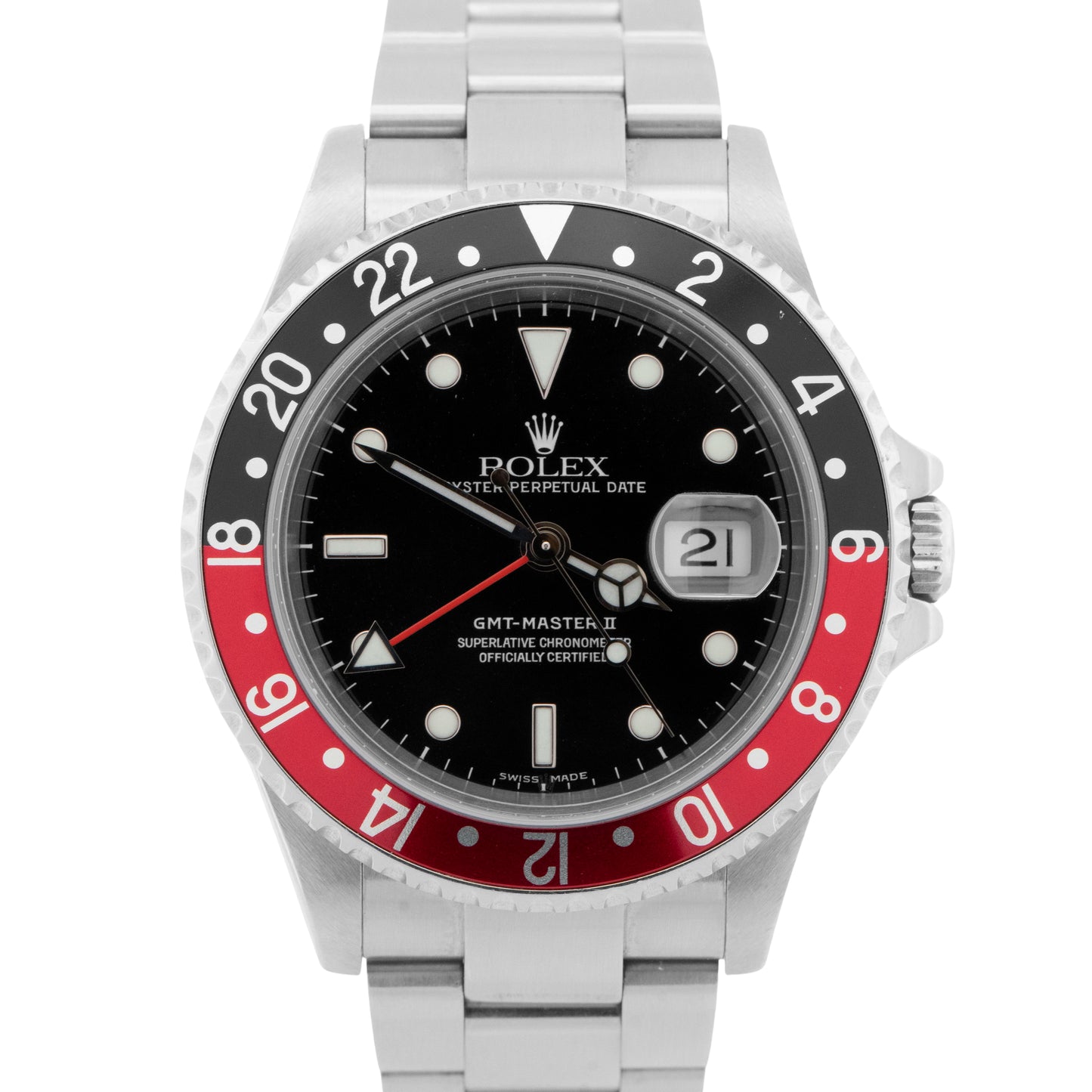 Rolex GMT-Master II 40mm COKE Red Black NO-HOLES Stainless Oyster Watch 16710
