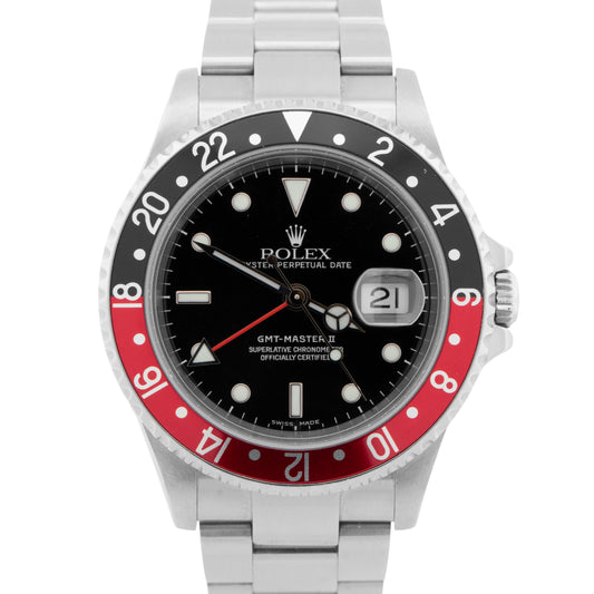 Rolex GMT-Master II 40mm COKE Red Black NO-HOLES Stainless Oyster Watch 16710