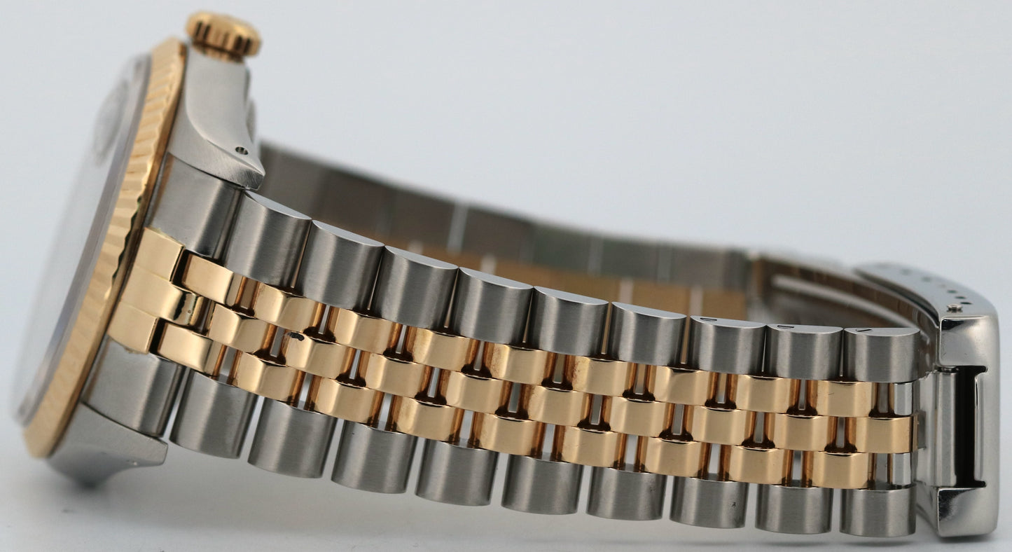 Rolex DateJust 36mm BLACK 18K Yellow Gold JUBILEE Stainless Steel 16233 Watch