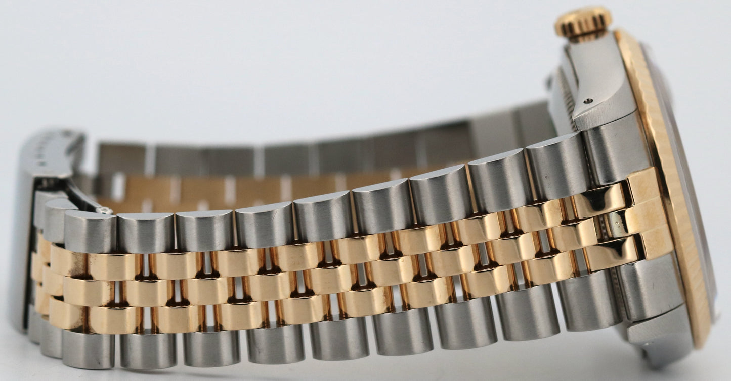 Rolex DateJust 36mm BLACK 18K Yellow Gold JUBILEE Stainless Steel 16233 Watch