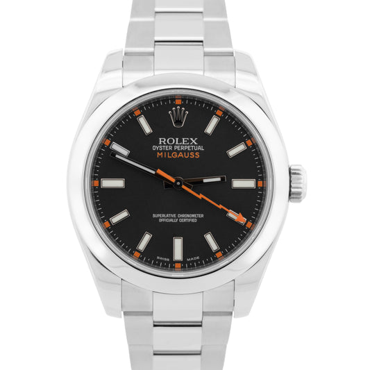 MINT Rolex Milgauss BLACK Orange Stainless Steel 40mm Oyster Watch 116400