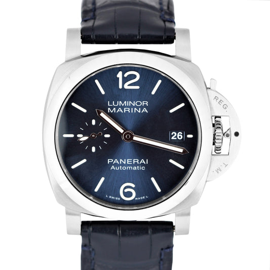 Panerai Luminor Marina PAPERS Steel 40mm Blue PAM01270 Leather Watch B+P