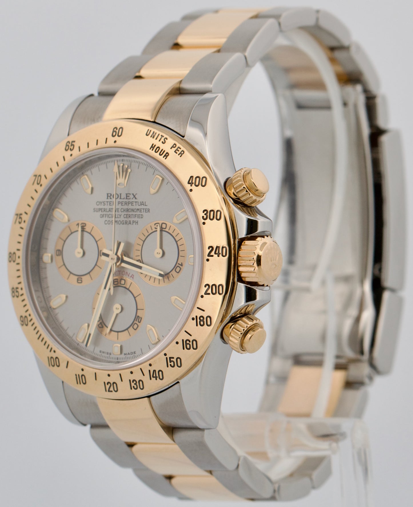 Rolex Daytona Cosmograph SLATE Gray 18K Gold RANDOM SERIAL Steel Watch 116523